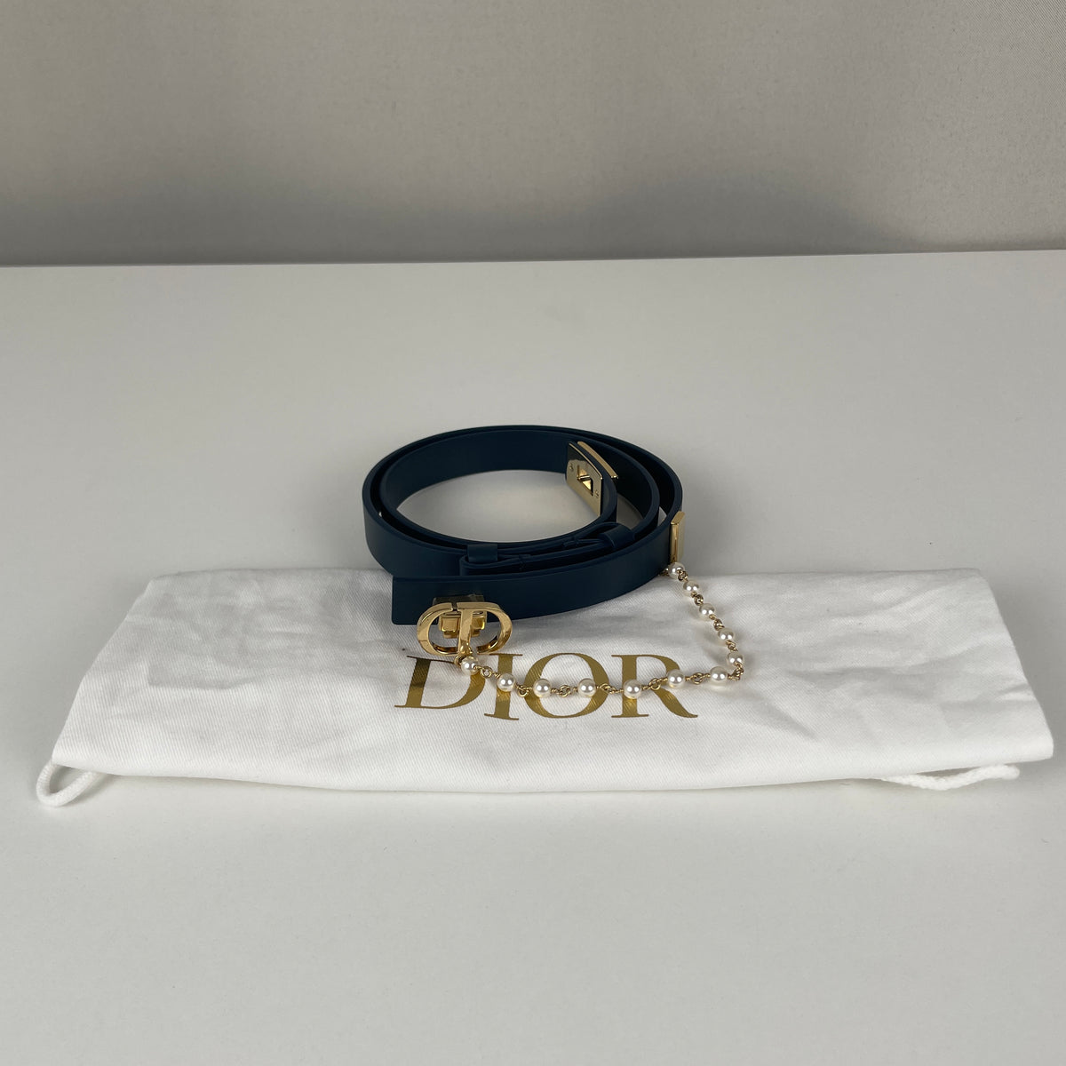 Dior montaigne pearl dark blue leather belt – bamluxurystore
