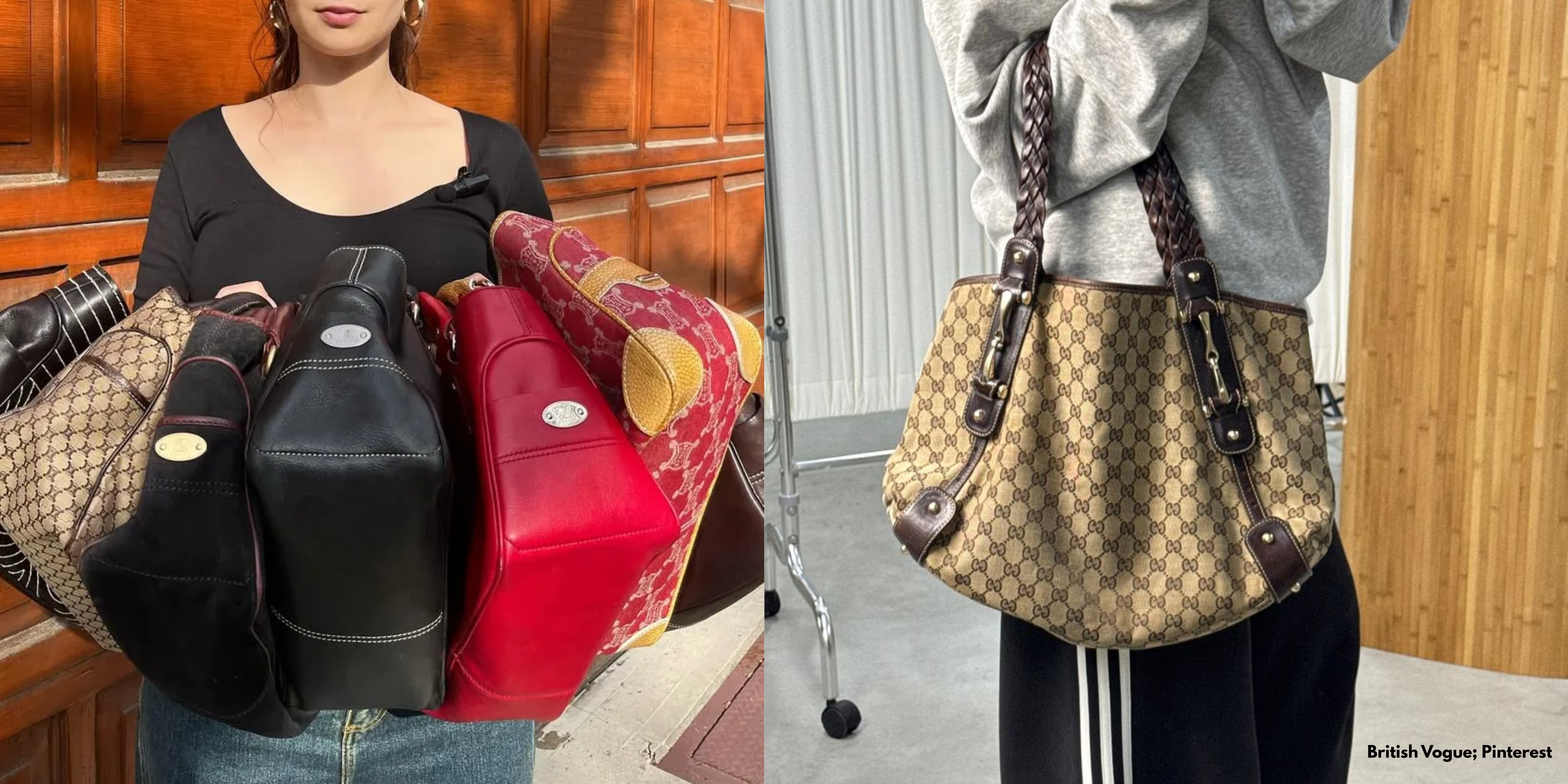 Vintage Gucci monogram shoulder bag with braided leather handles, showcasing the timeless appeal of archival luxury designs that continue to attract modern collectors.