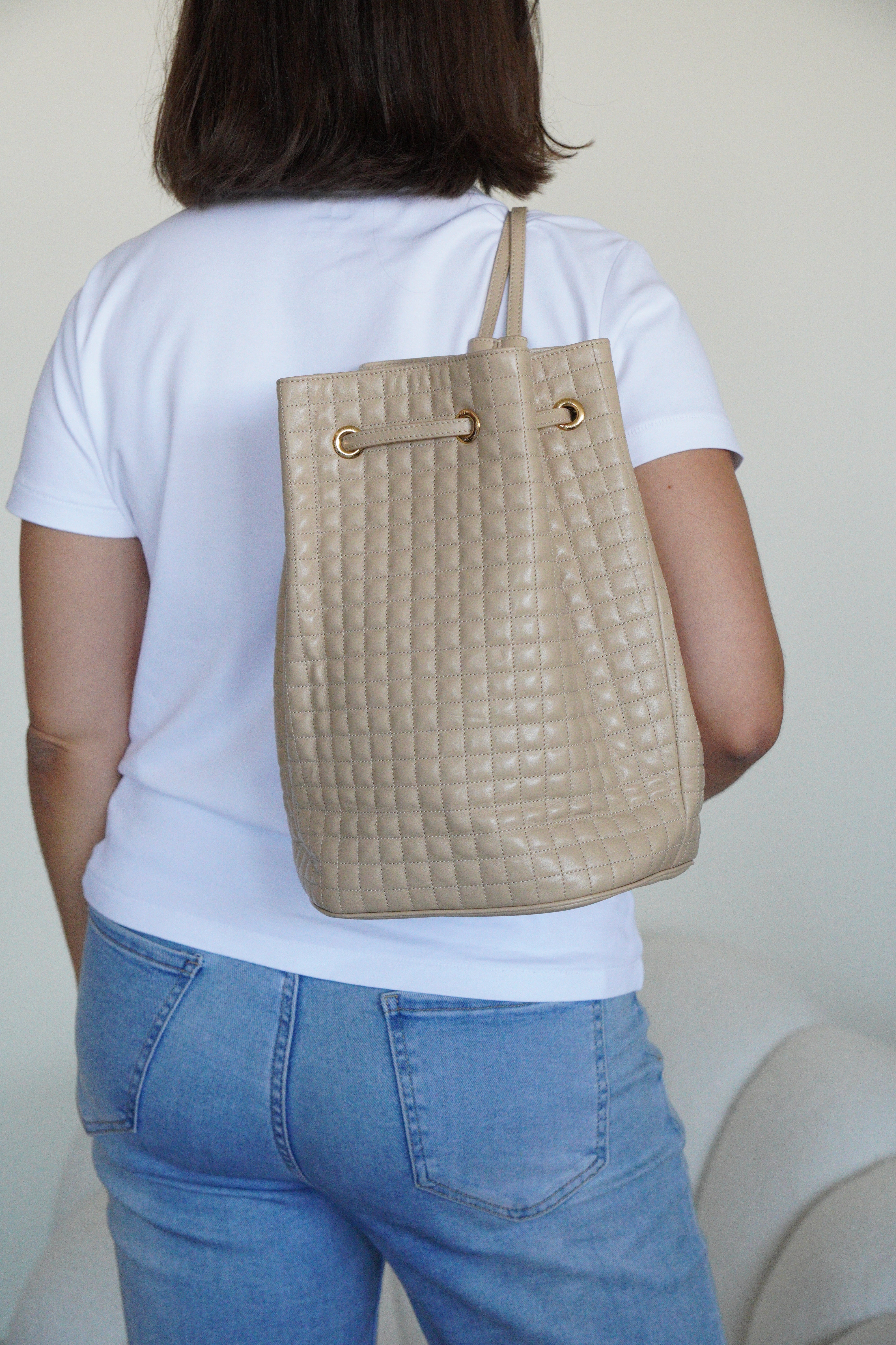 Celine sac a dos beige leather backpack