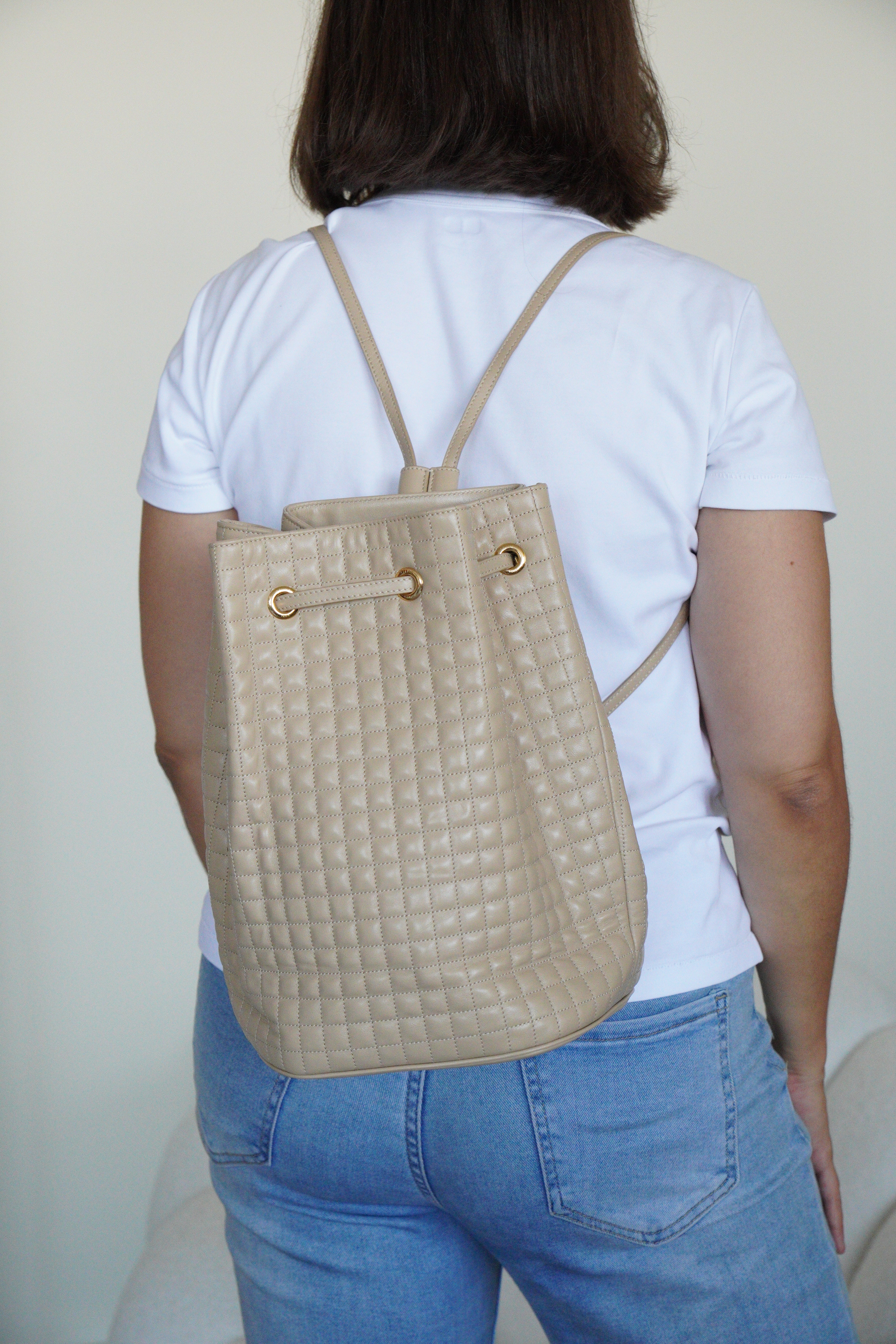 Celine sac a dos beige leather backpack