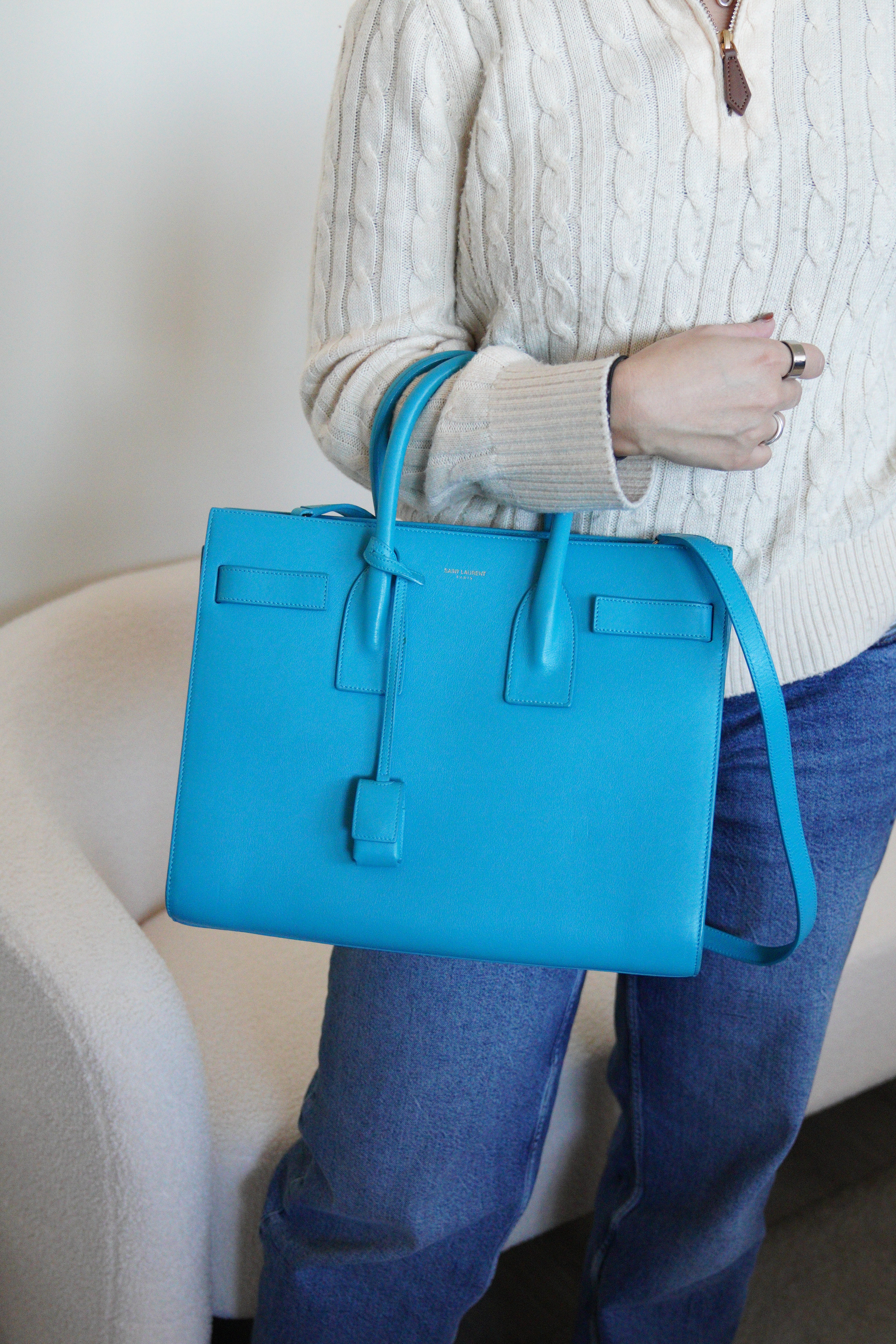 Saint Laurent Sac de Jour blue leather – bamluxurystore