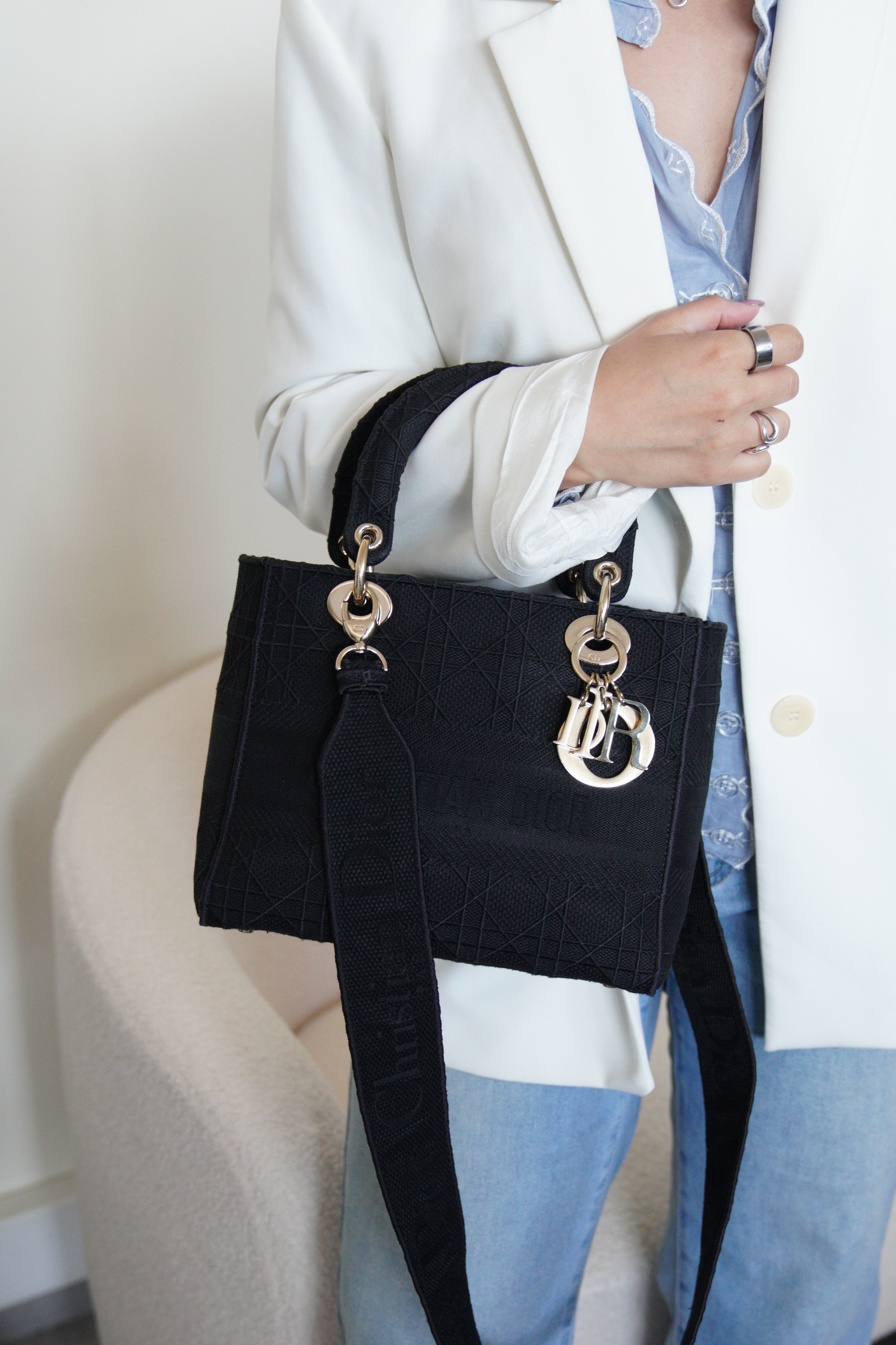 Lady Dior D-lite Black medium fabric bag – bamluxurystore