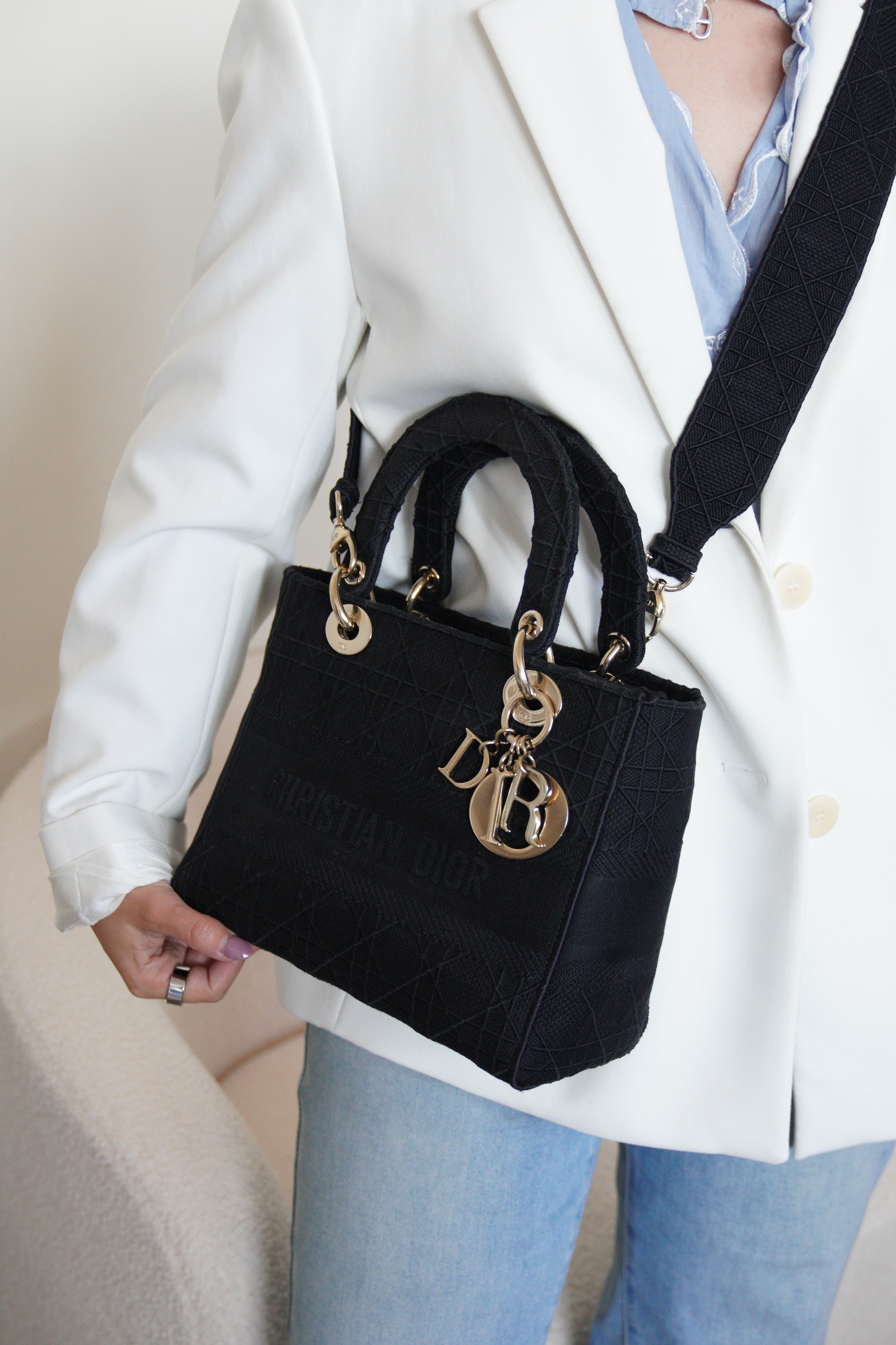 Lady Dior D-lite Black medium fabric bag – bamluxurystore