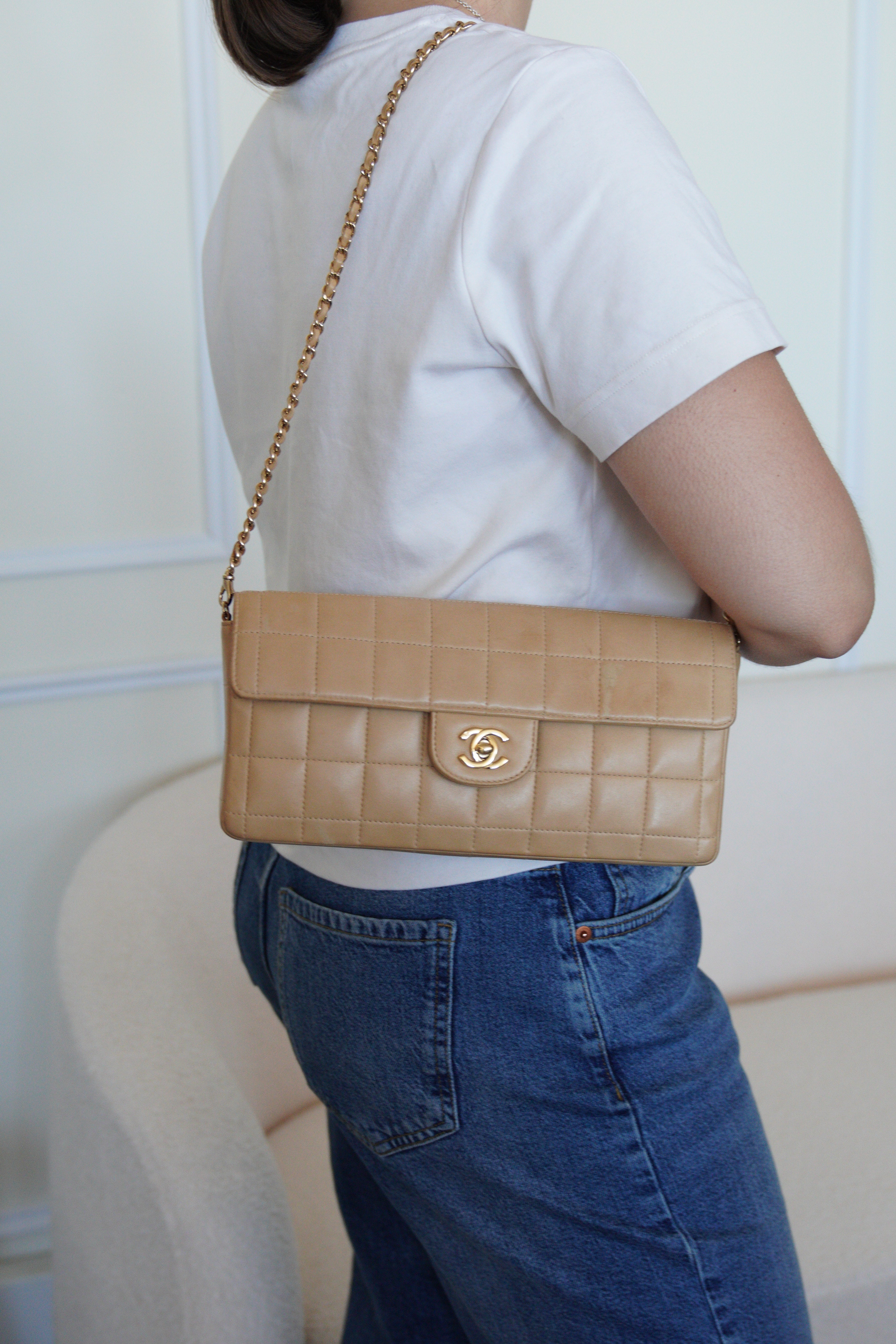 Chanel chocolate bar beige leather bag – bamluxurystore