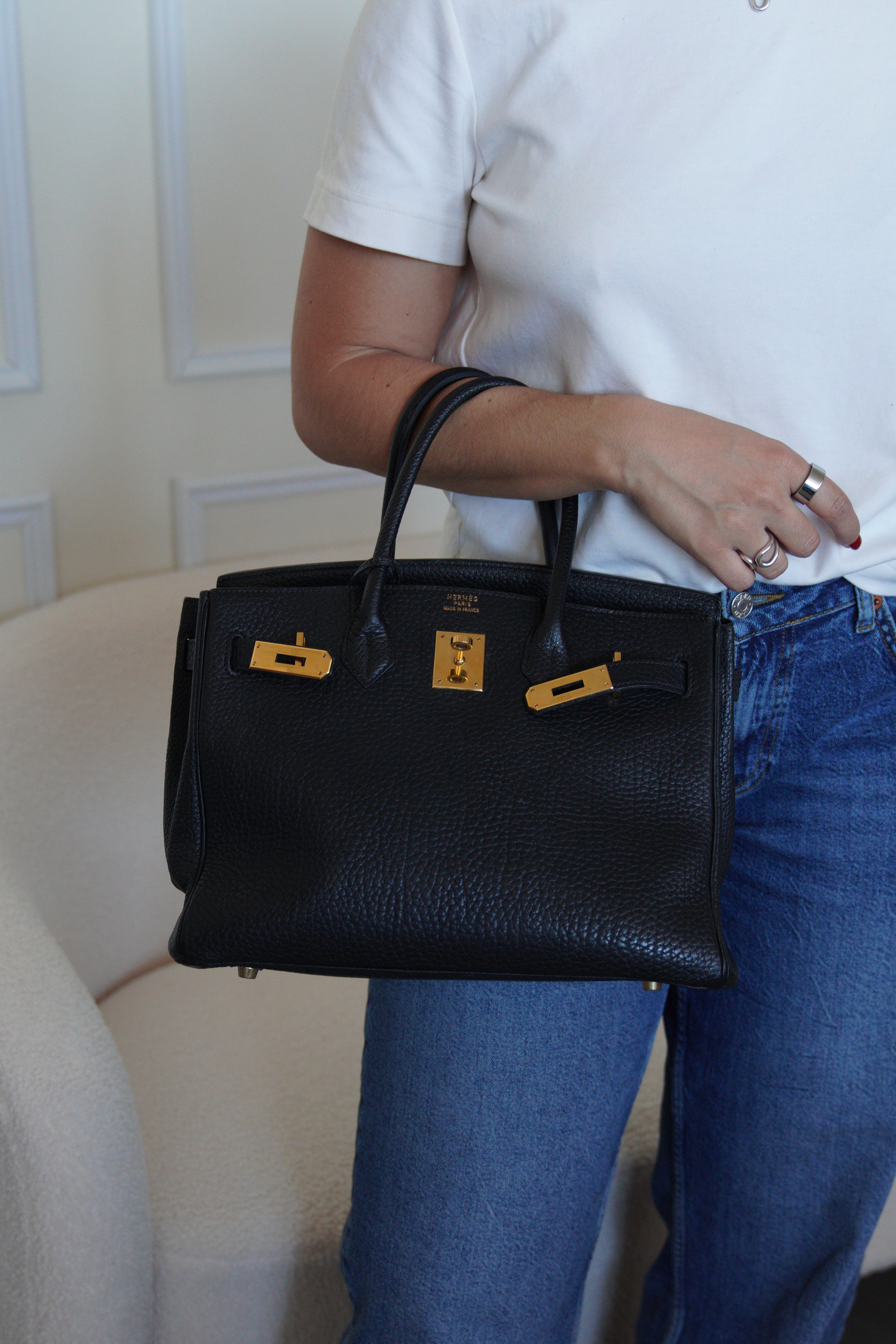 Hermès Birkin 30 Black fjord grained leather gold hardware