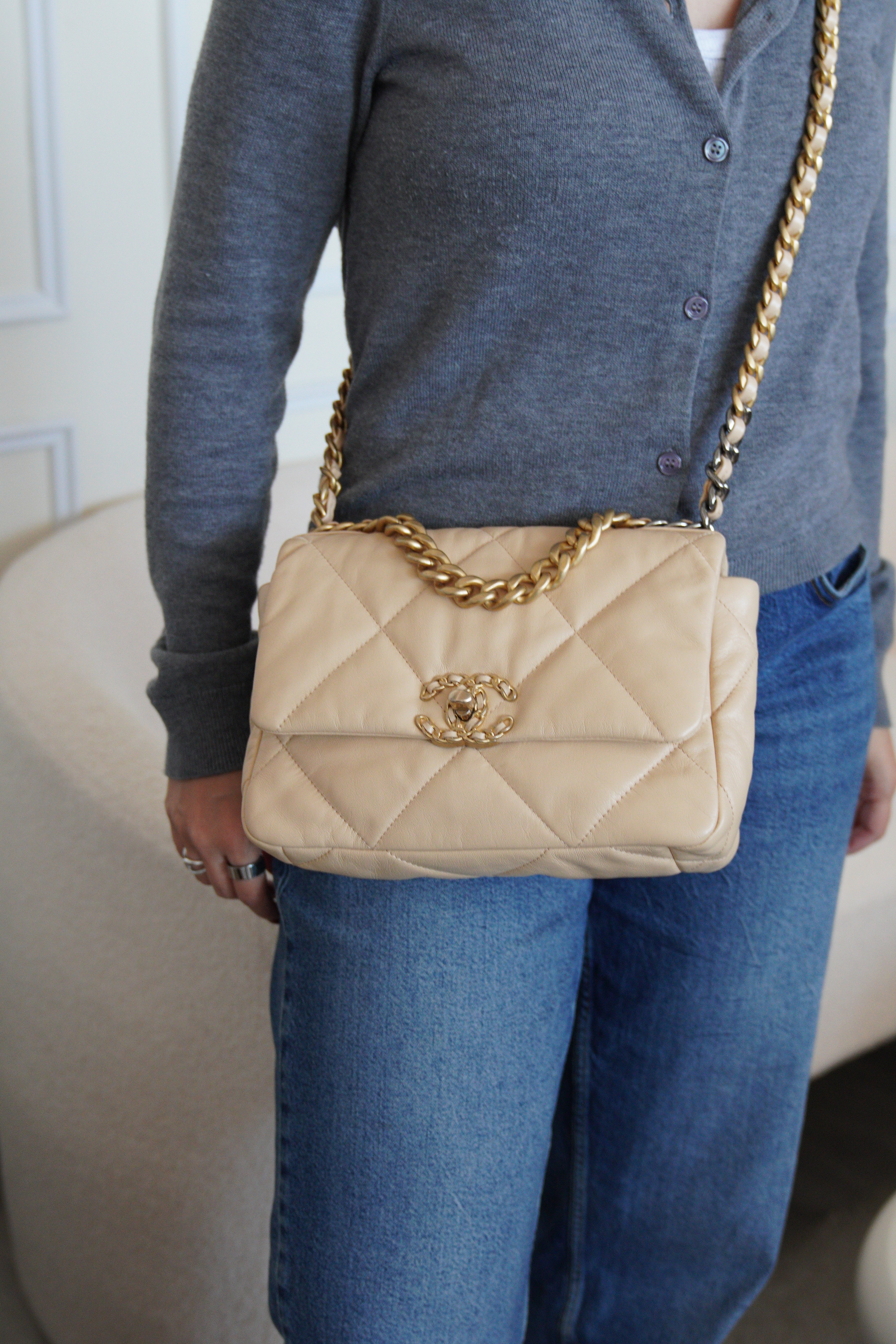 Chanel 19 beige gold hardware – bamluxurystore