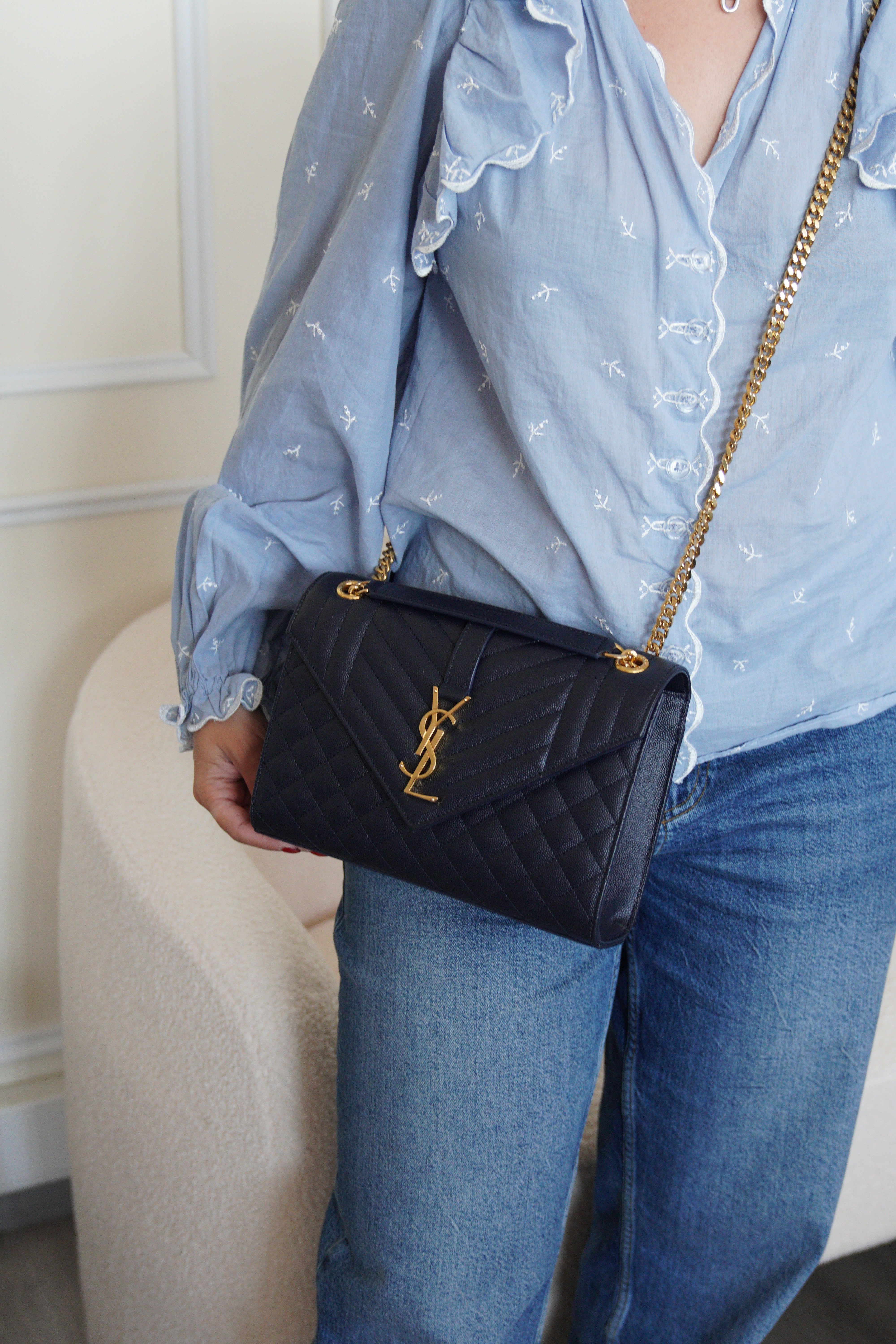 Saint Laurent enveloppe blue leather bag – bamluxurystore