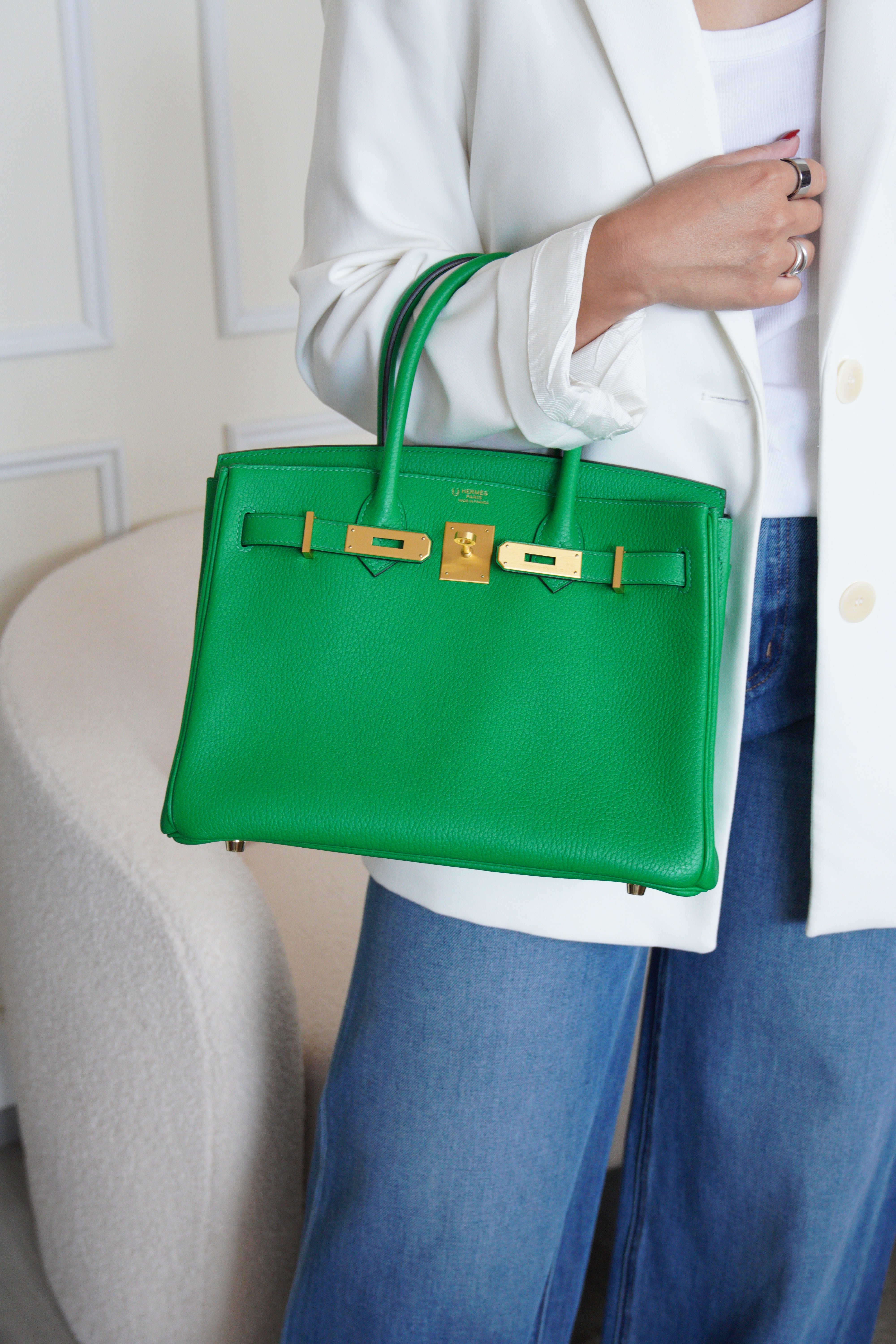 HERMES エルメス フェルト パンチングH トレイ グリーン系 Hermès Birkin 30 Vert Bambou (inside vert Vertigo) Special order