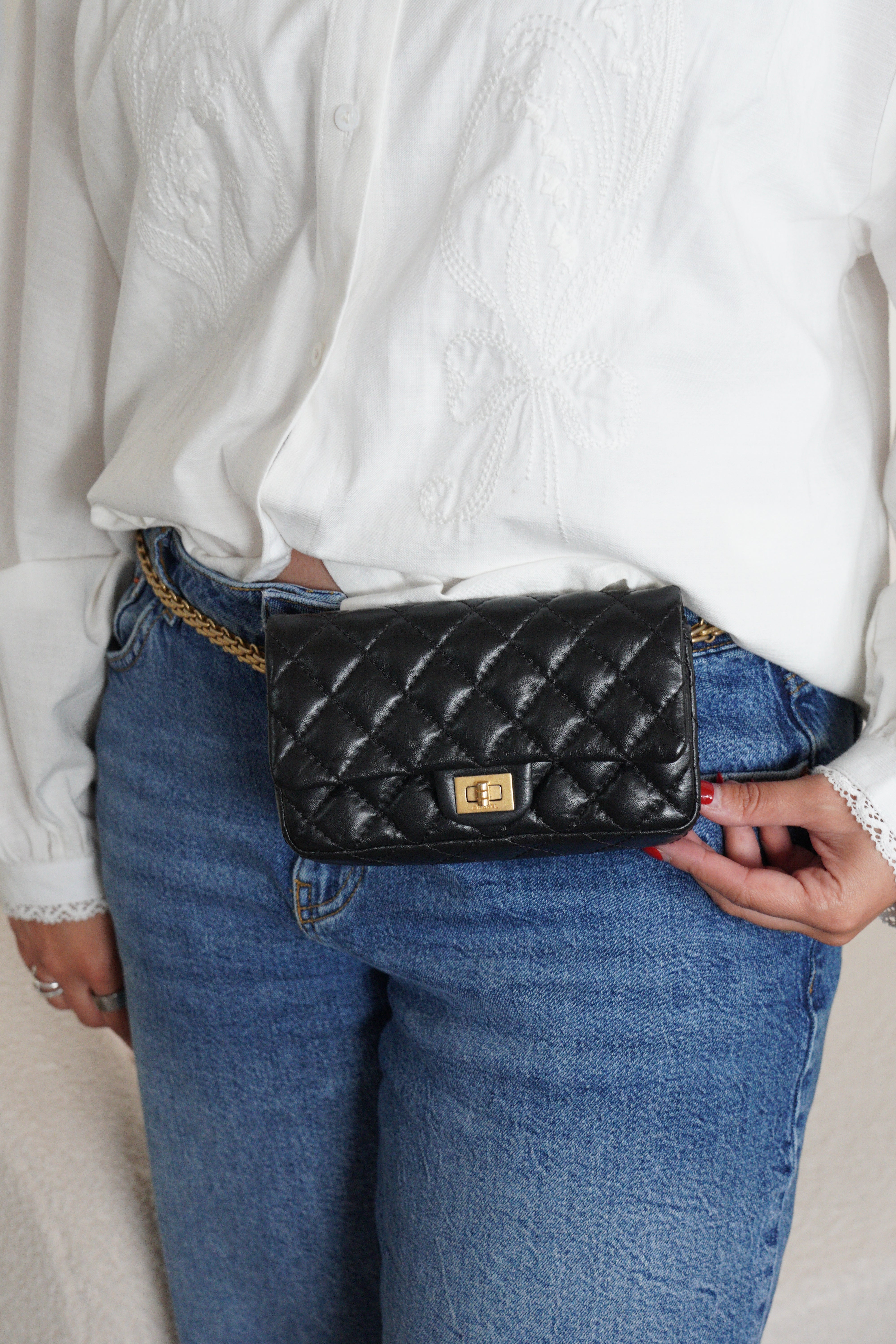 RARE) Chanel 2.55 mini belt bag black leather – bamluxurystore