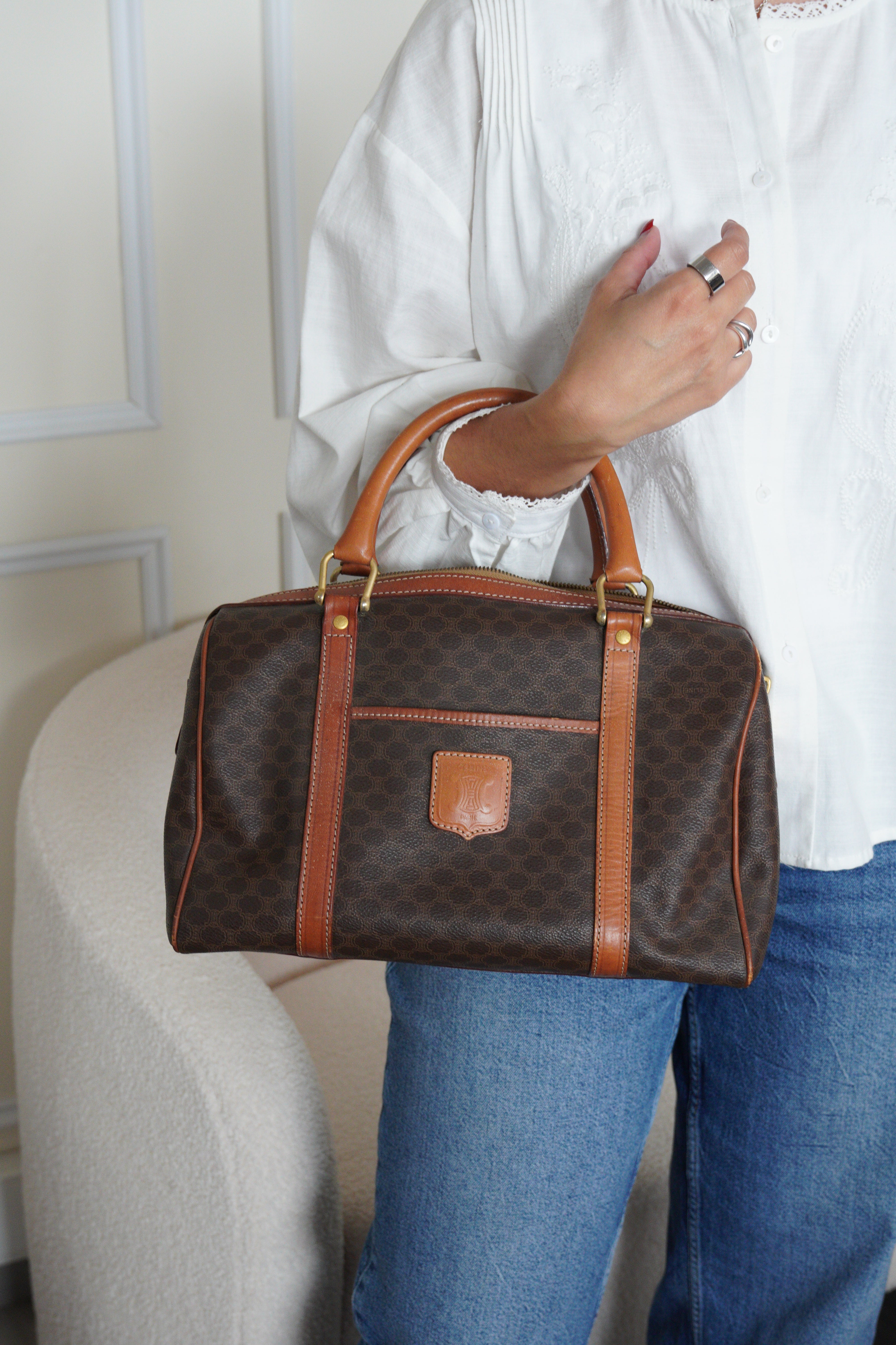 Celine boston bag brown canvas leather – bamluxurystore
