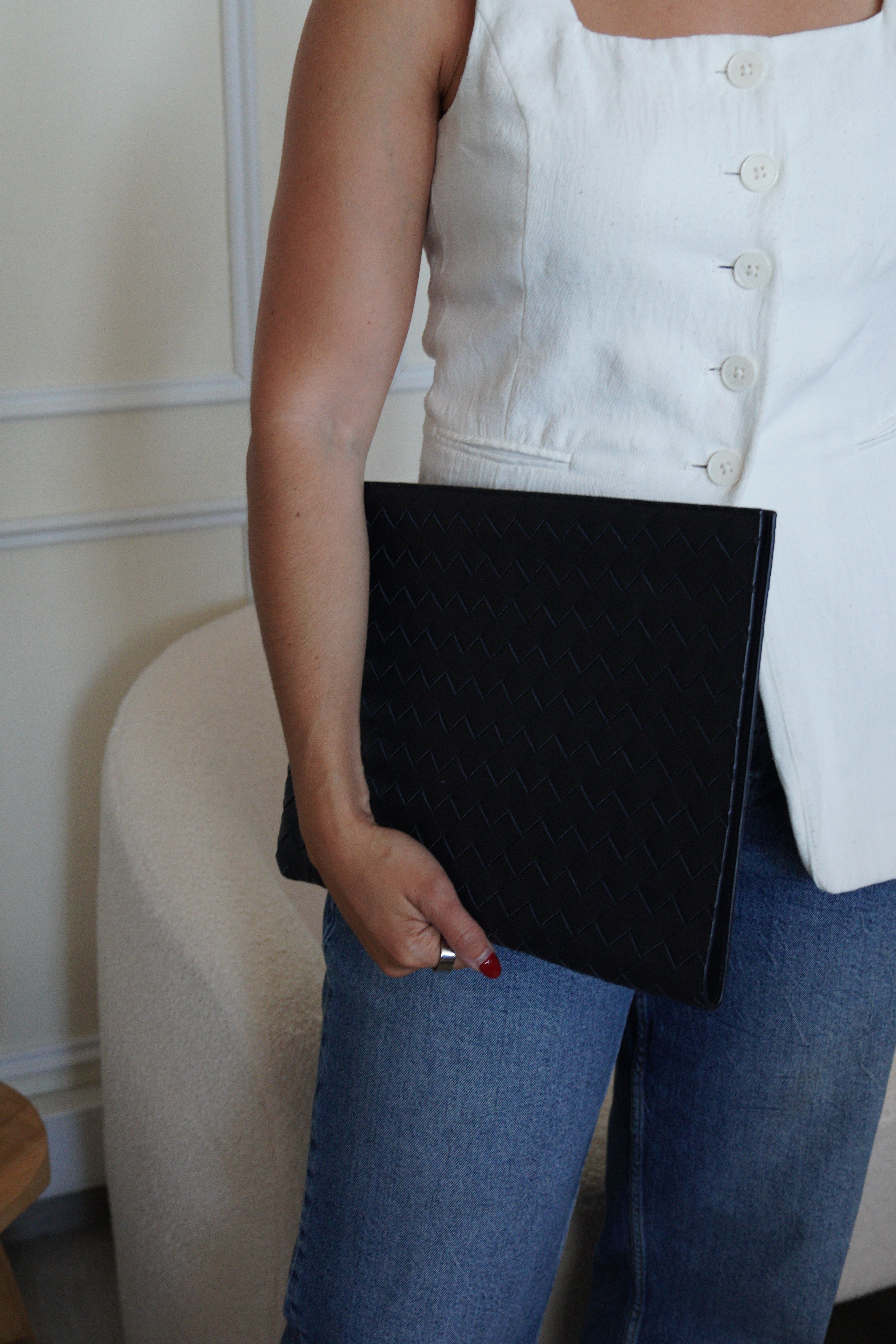 Bottega Veneta pouch document navy blue intrecciato leather