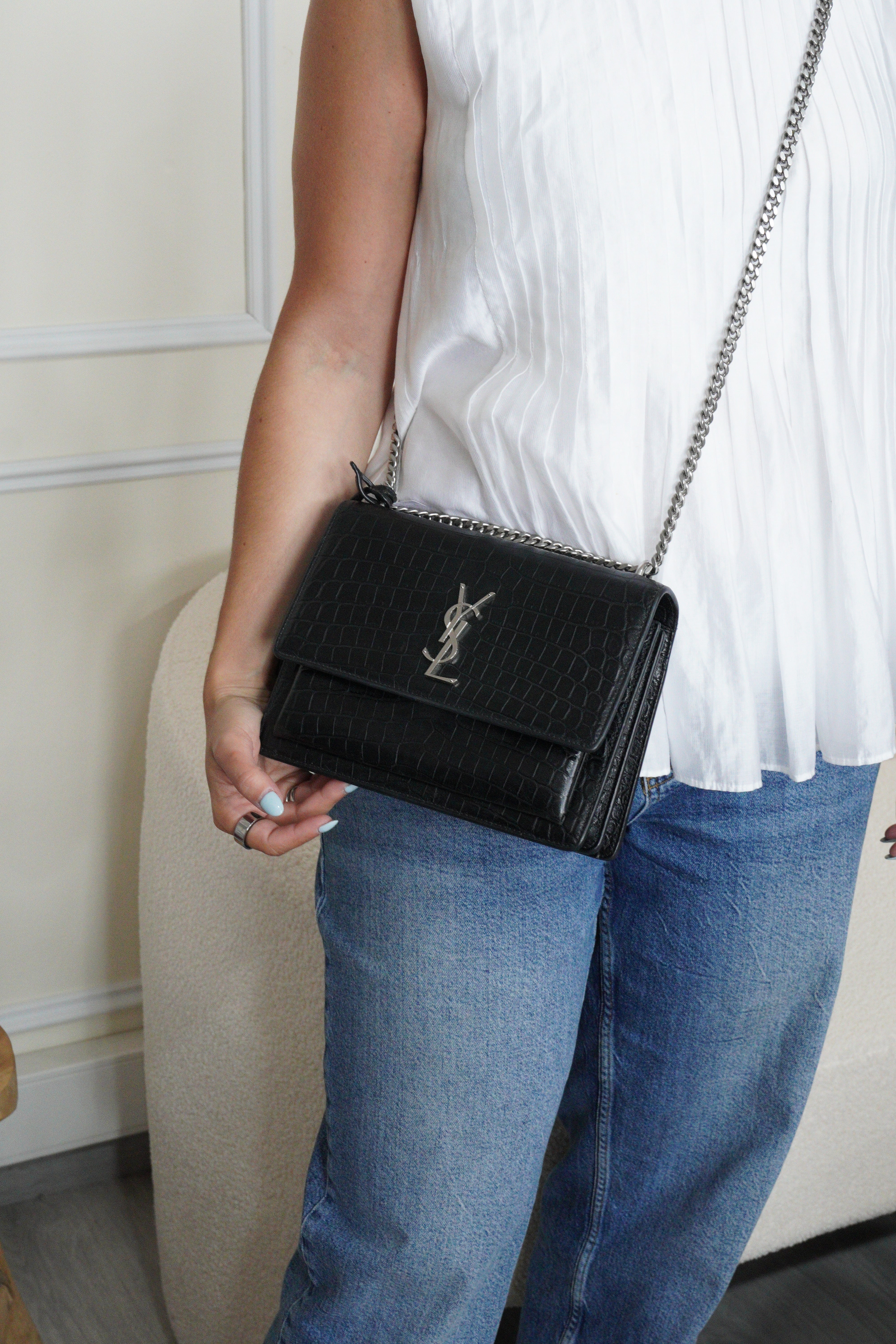 Saint Laurent Sunset Black Embossed Croco – bamluxurystore