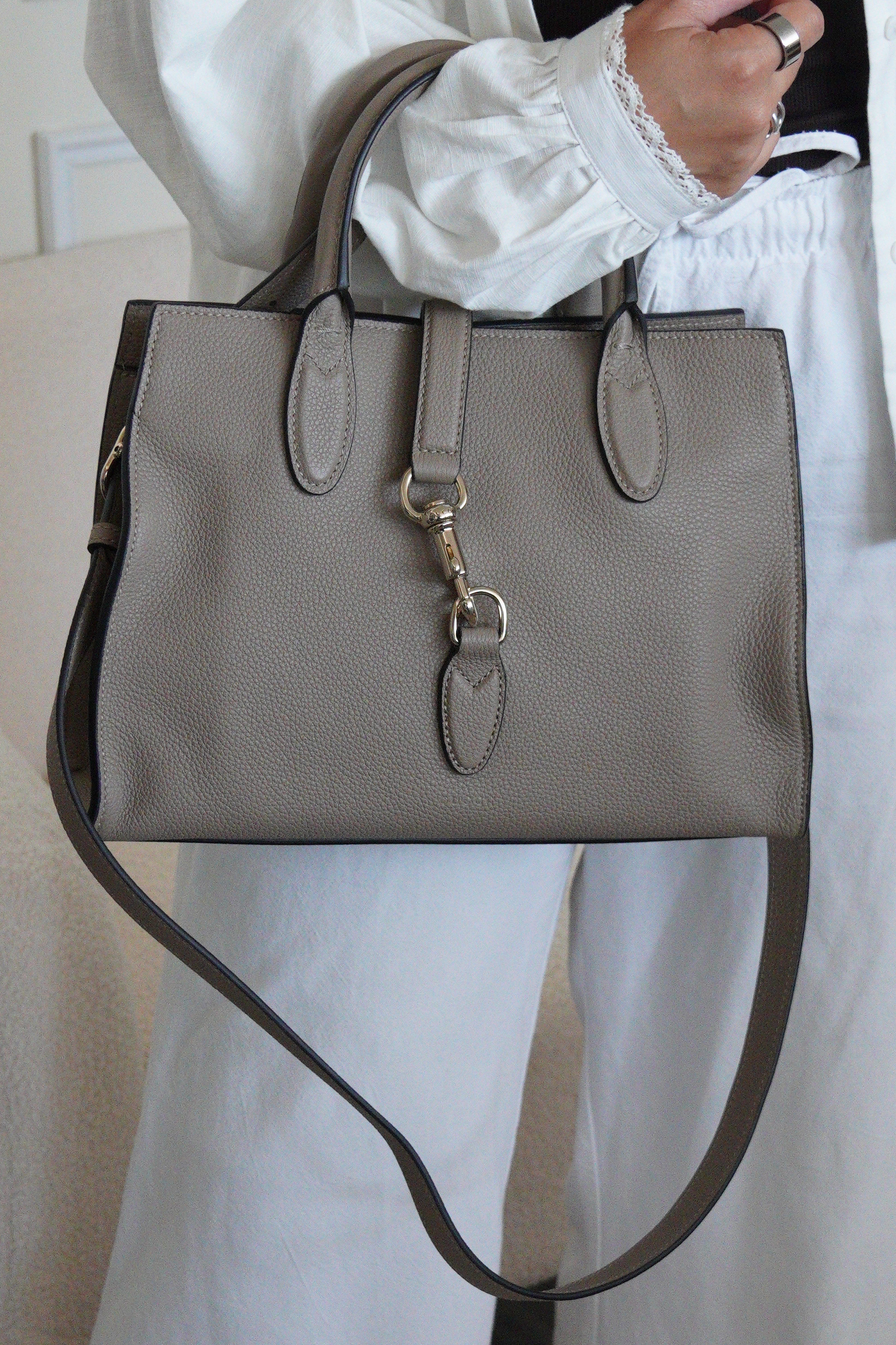 Gucci Jackie soft tote taupe leather – bamluxurystore