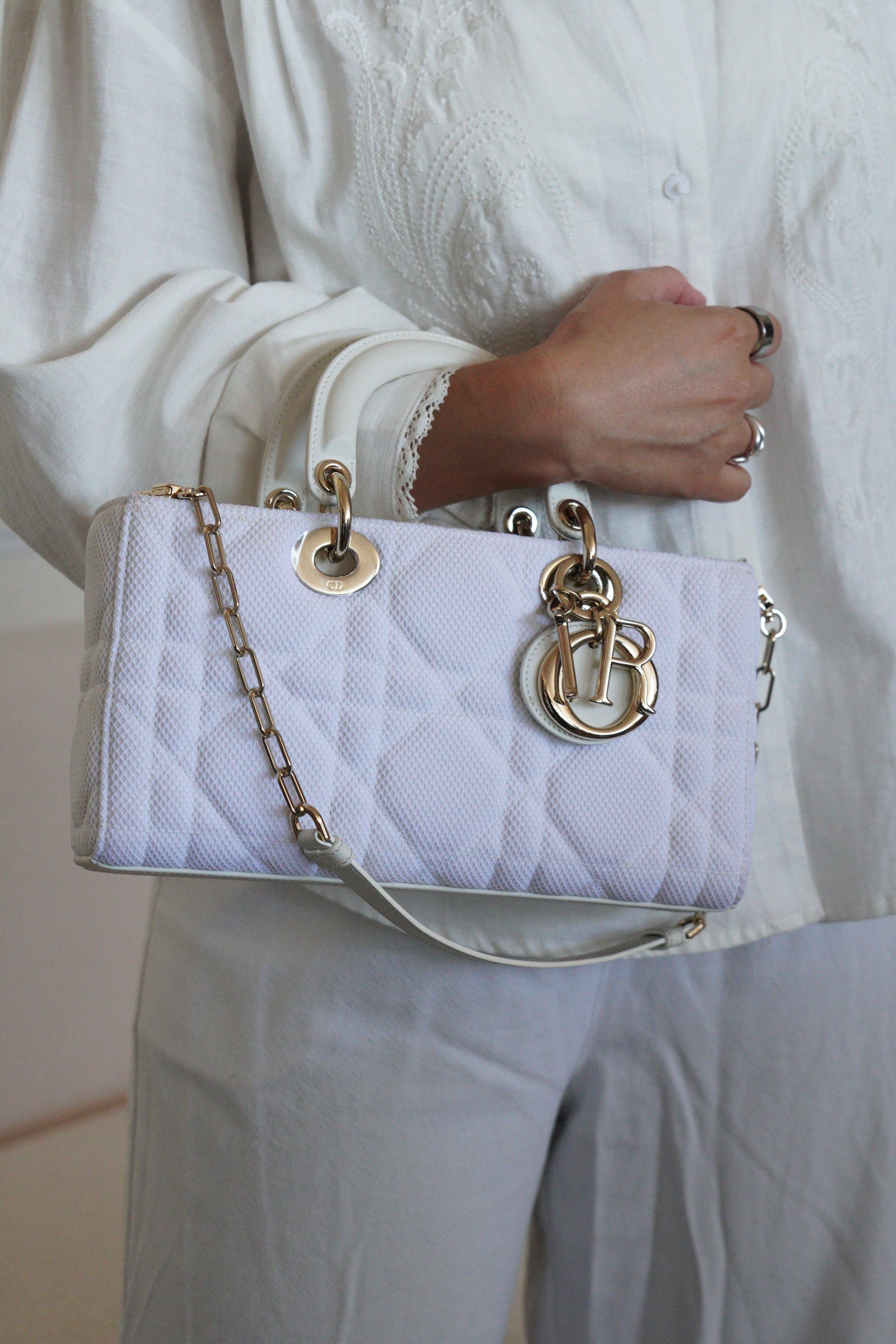Dior Lady D-Joy medium white fabric crossbody bag – bamluxurystore