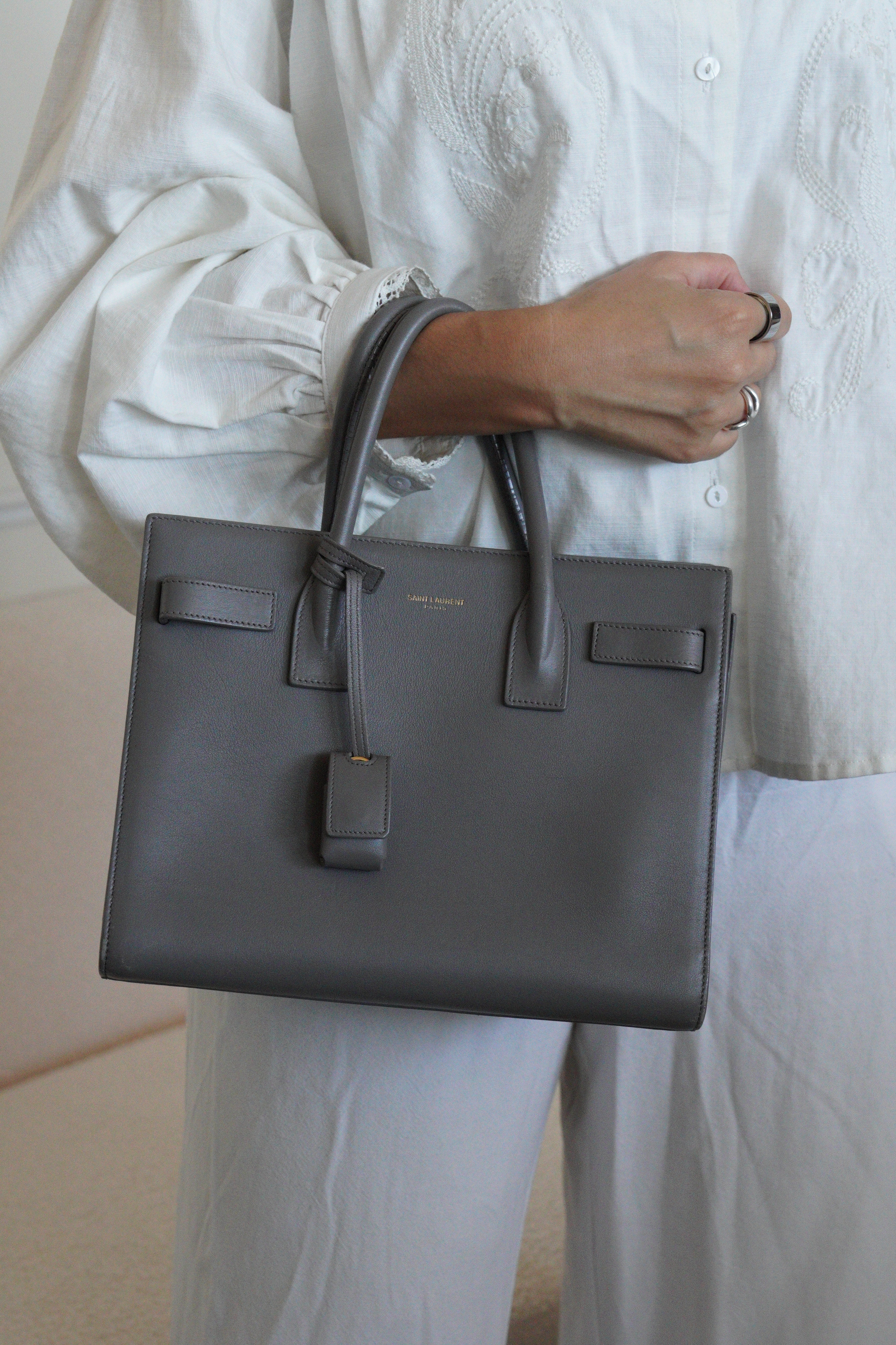 Saint Laurent Sac de jour baby grey handbag – bamluxurystore