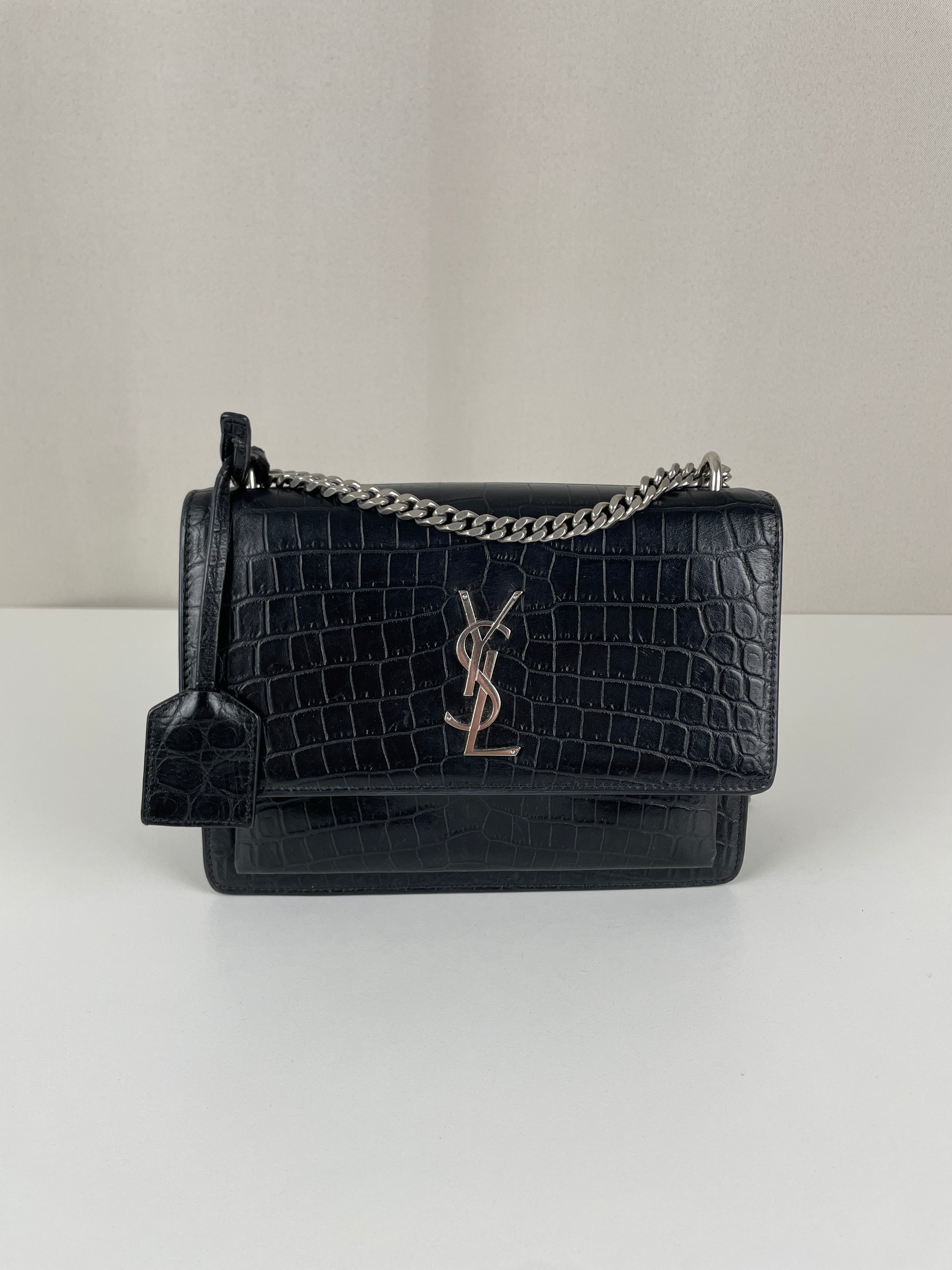 Saint Laurent Sunset Black Embossed Croco – bamluxurystore