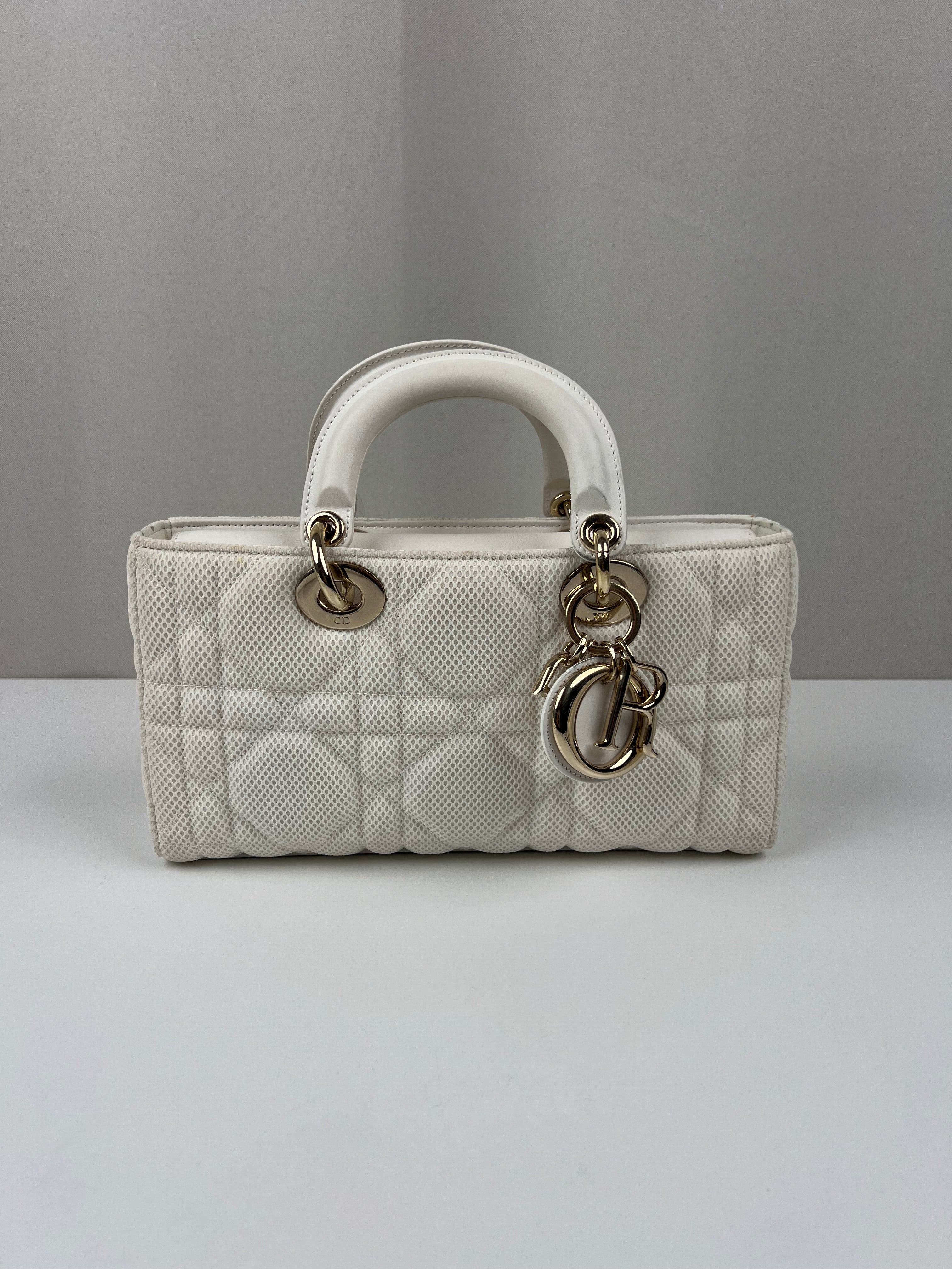 Dior Lady D-Joy medium white fabric crossbody bag – bamluxurystore