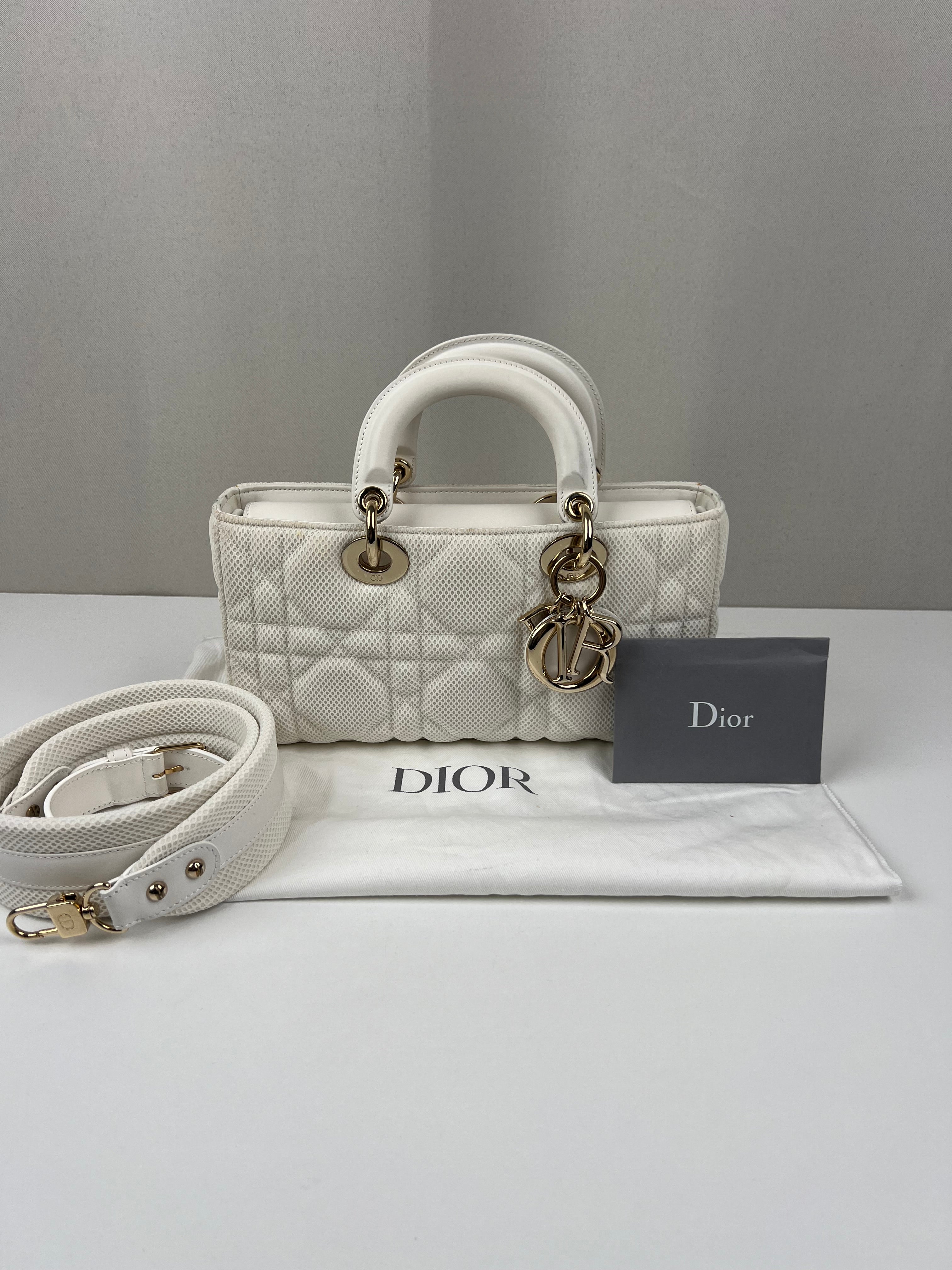 Dior Lady D-Joy medium white fabric crossbody bag – bamluxurystore