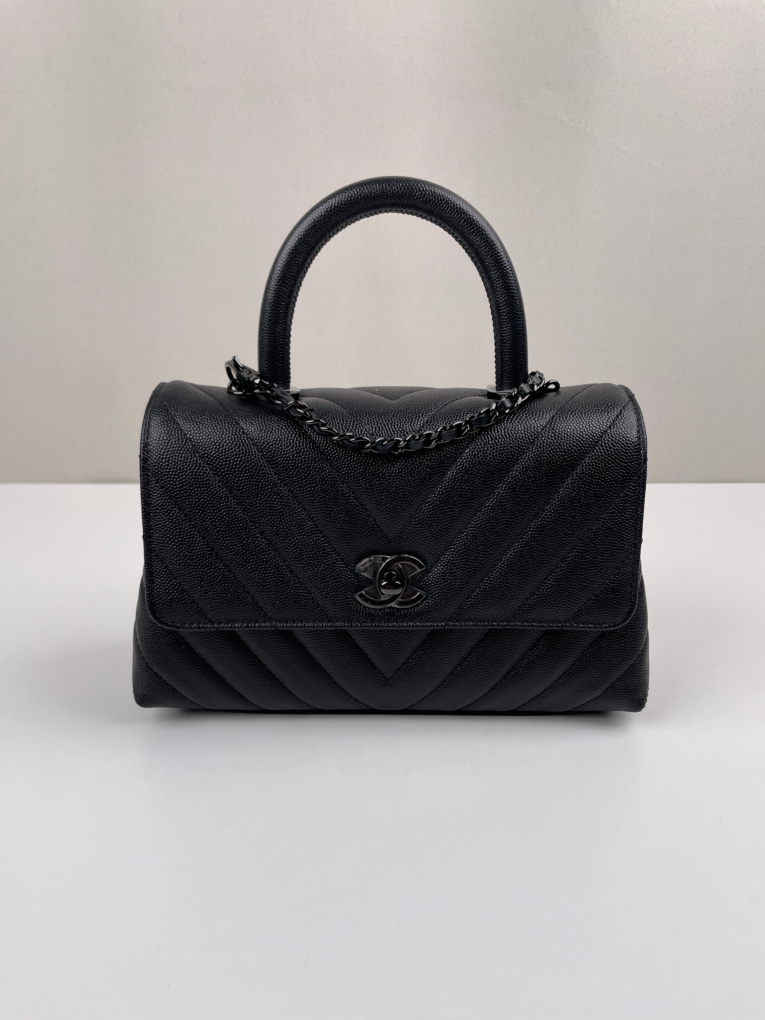 Chanel Coco Handle Full Black Chevron Caviar – bamluxurystore