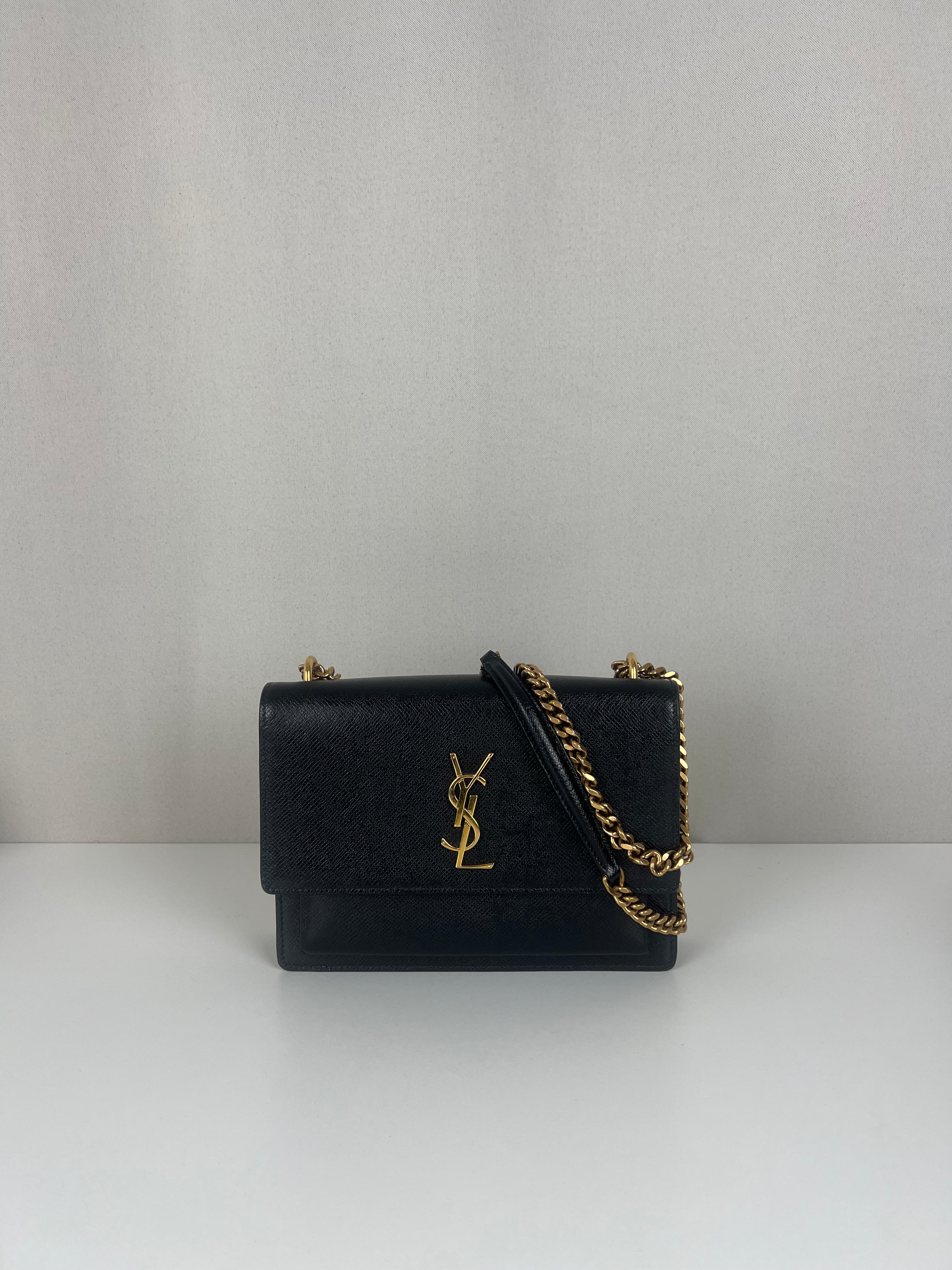 Saint Laurent Sunset black leather Crossbody bag gold hardware