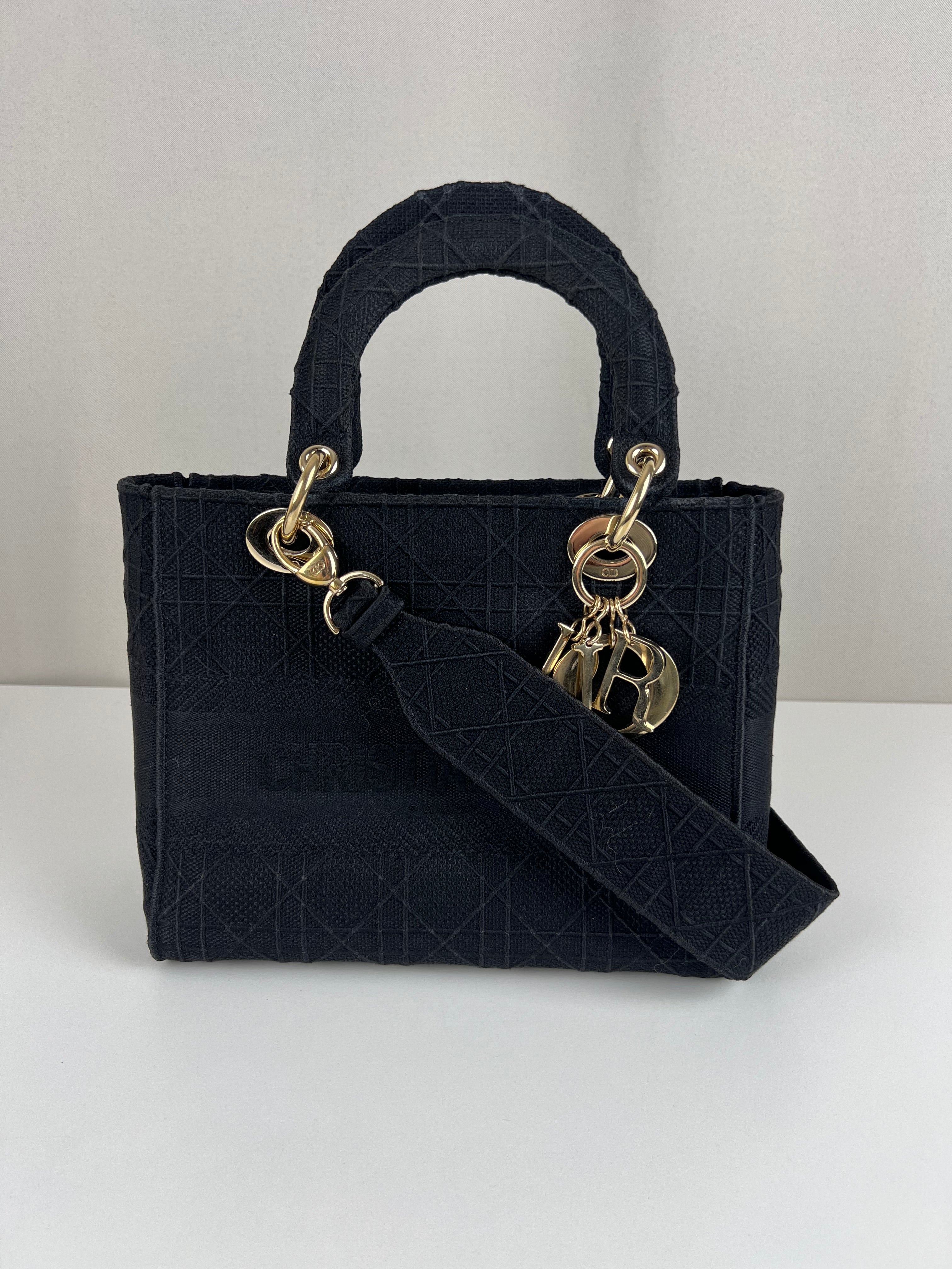 Lady Dior D-lite Black medium fabric bag – bamluxurystore