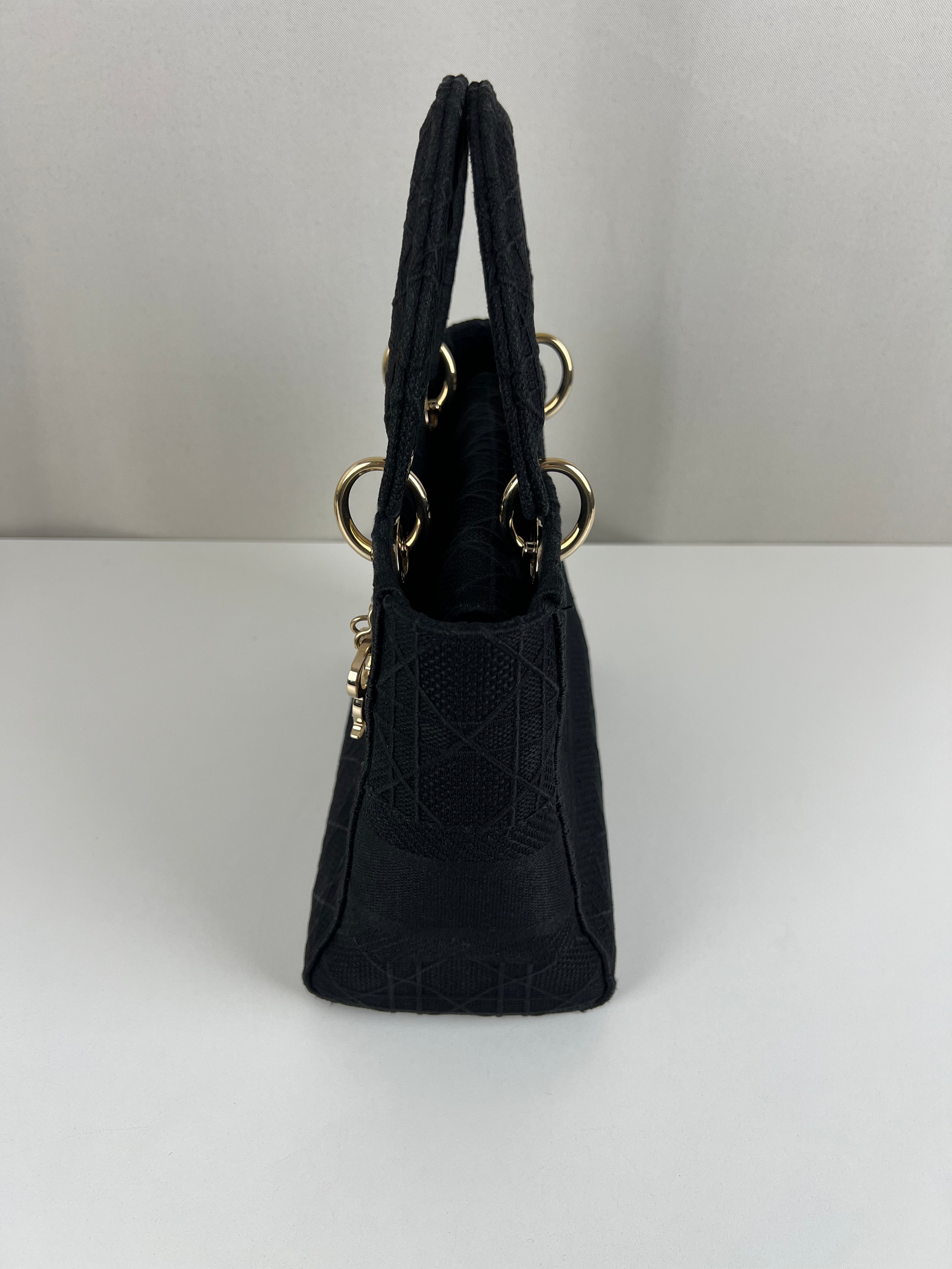 Lady Dior D-lite Black medium fabric bag – bamluxurystore