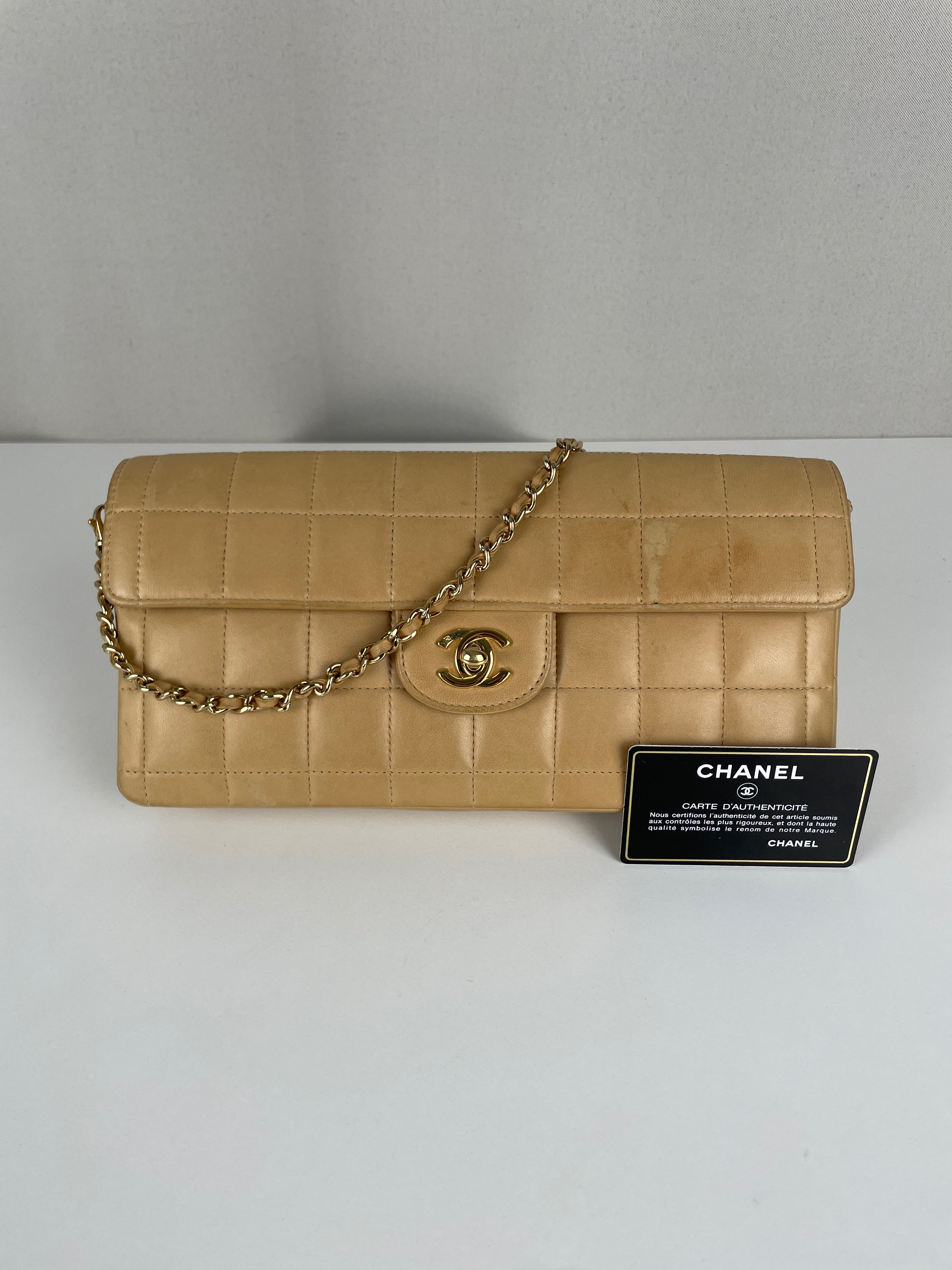Chanel chocolate bar beige leather bag – bamluxurystore