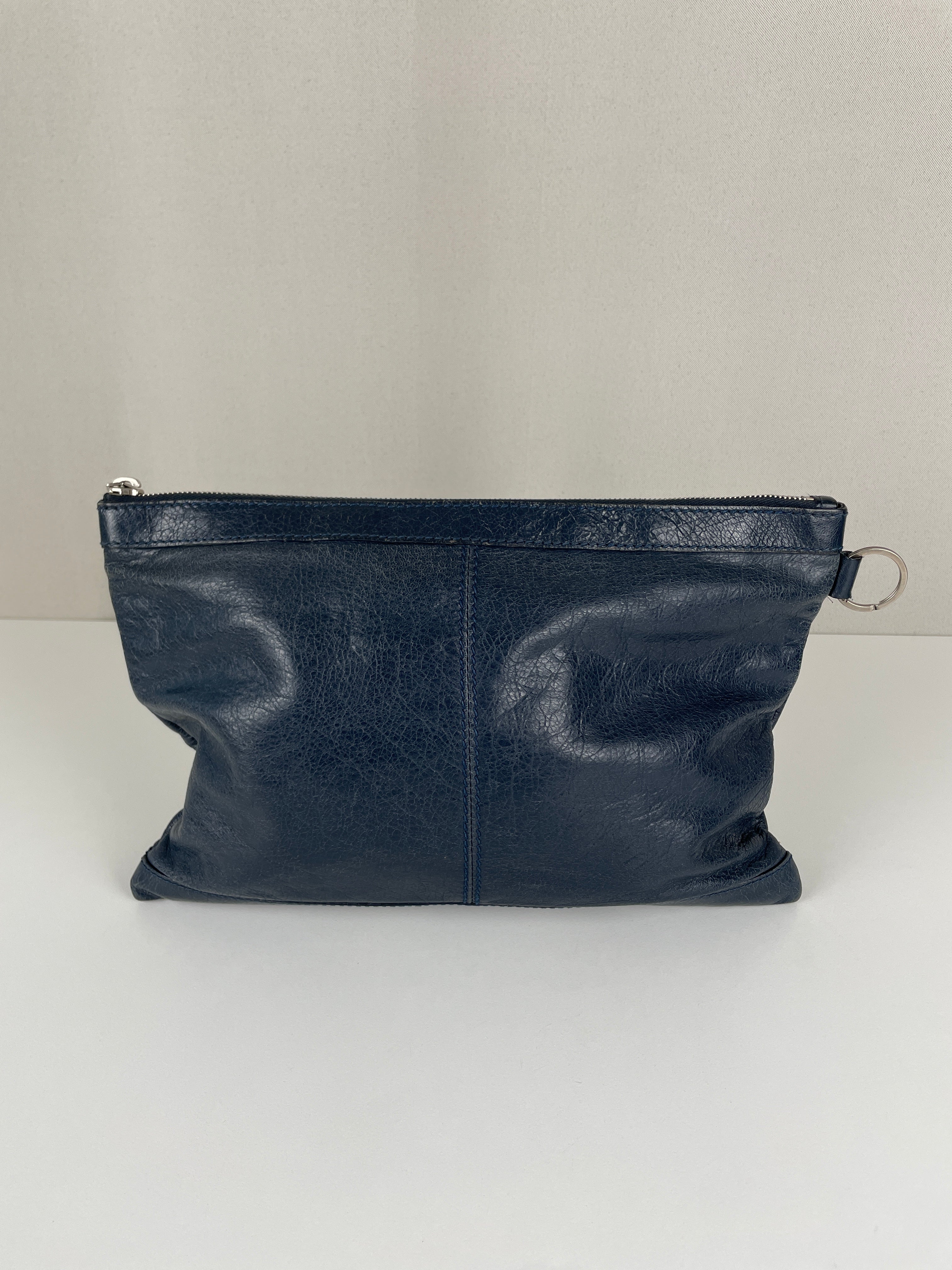Balenciaga pouch city clip in blue crinkled leather – bamluxurystore
