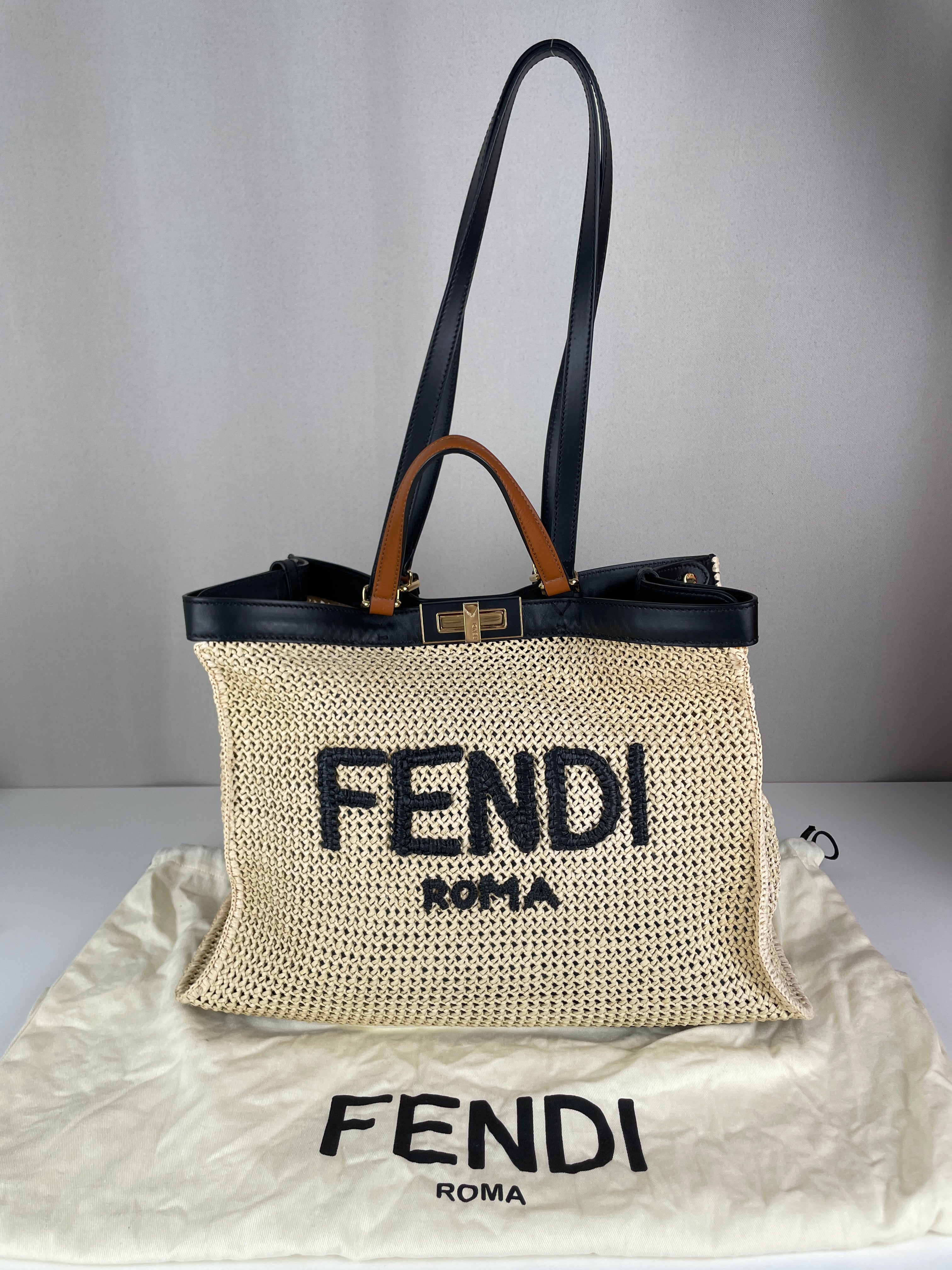 Fendi peekaboo cabas tote medium raffia – bamluxurystore