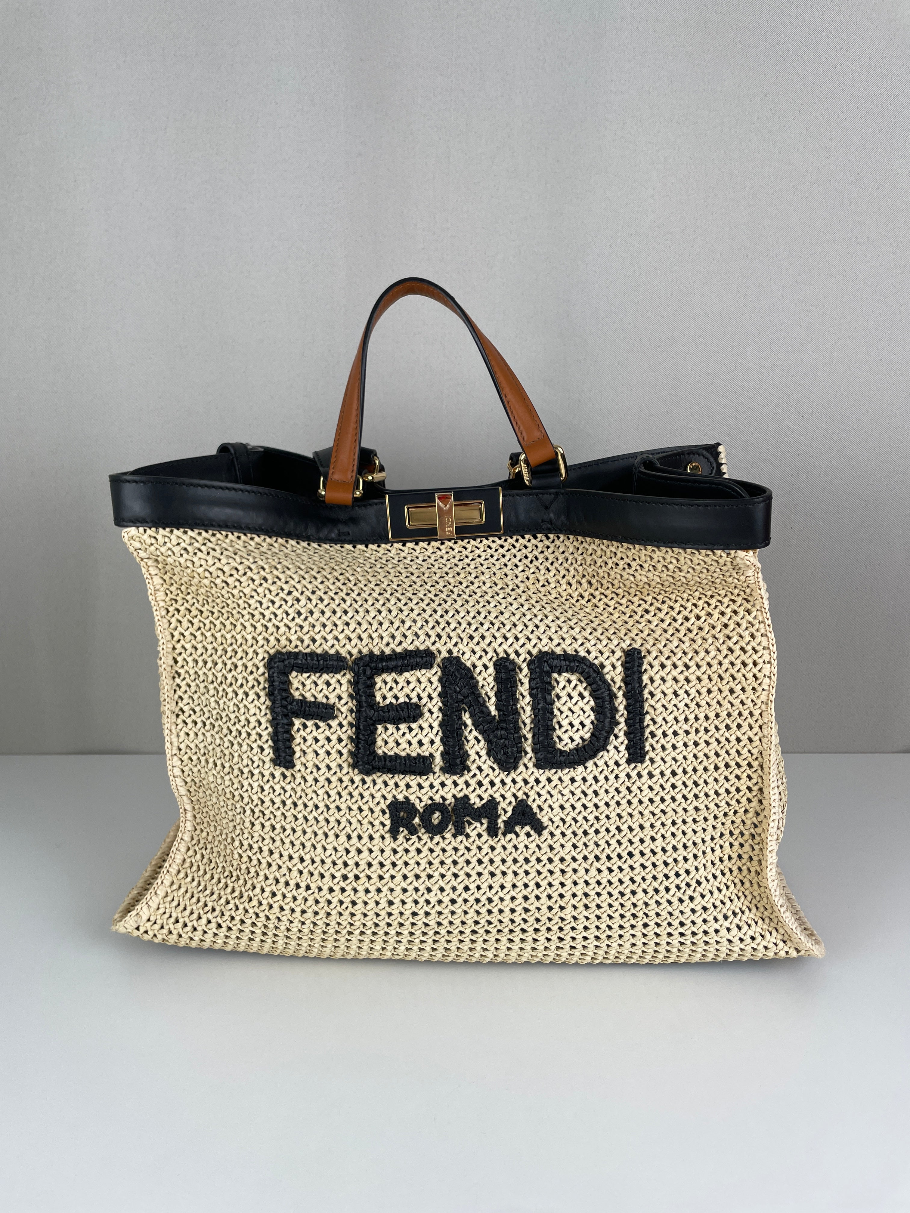 Fendi peekaboo cabas tote medium raffia – bamluxurystore
