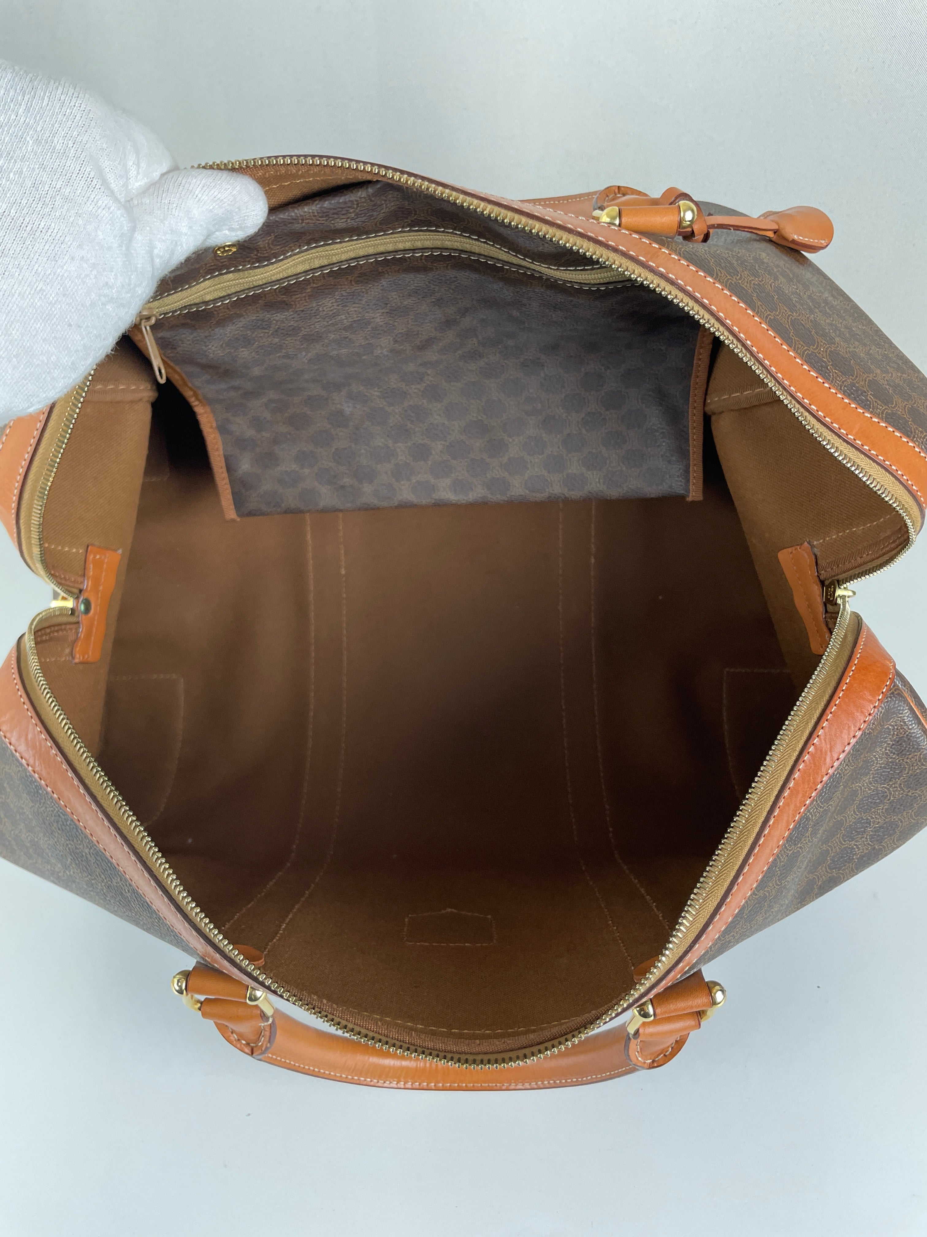 Céline Boston 45 travel bag brown canvas macadam – bamluxurystore