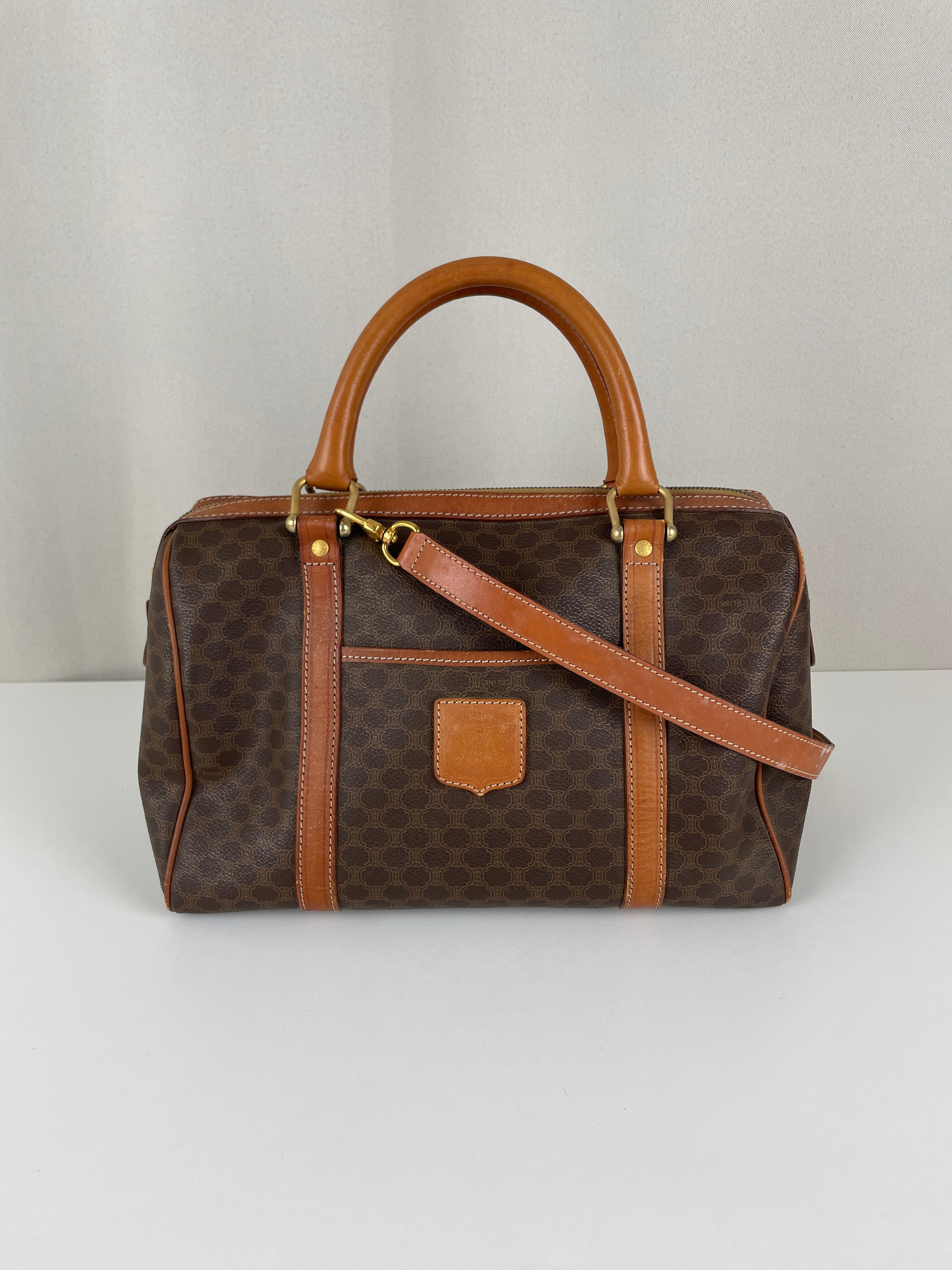 バッグ Celine Macadam Carriage Boston Bag Celine boston bag brown canvas leather – bamluxurystore