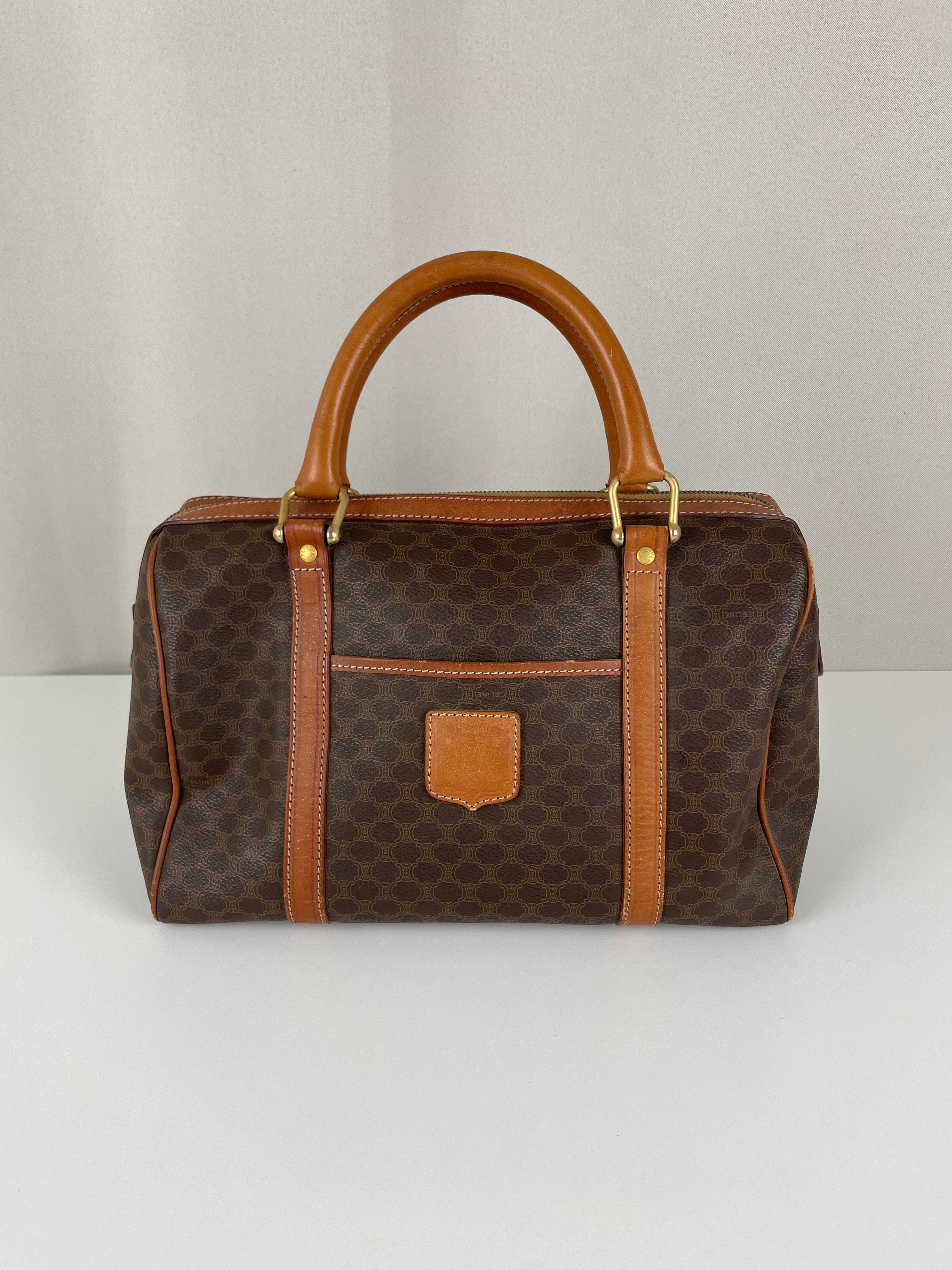 Celine boston bag brown canvas leather – bamluxurystore