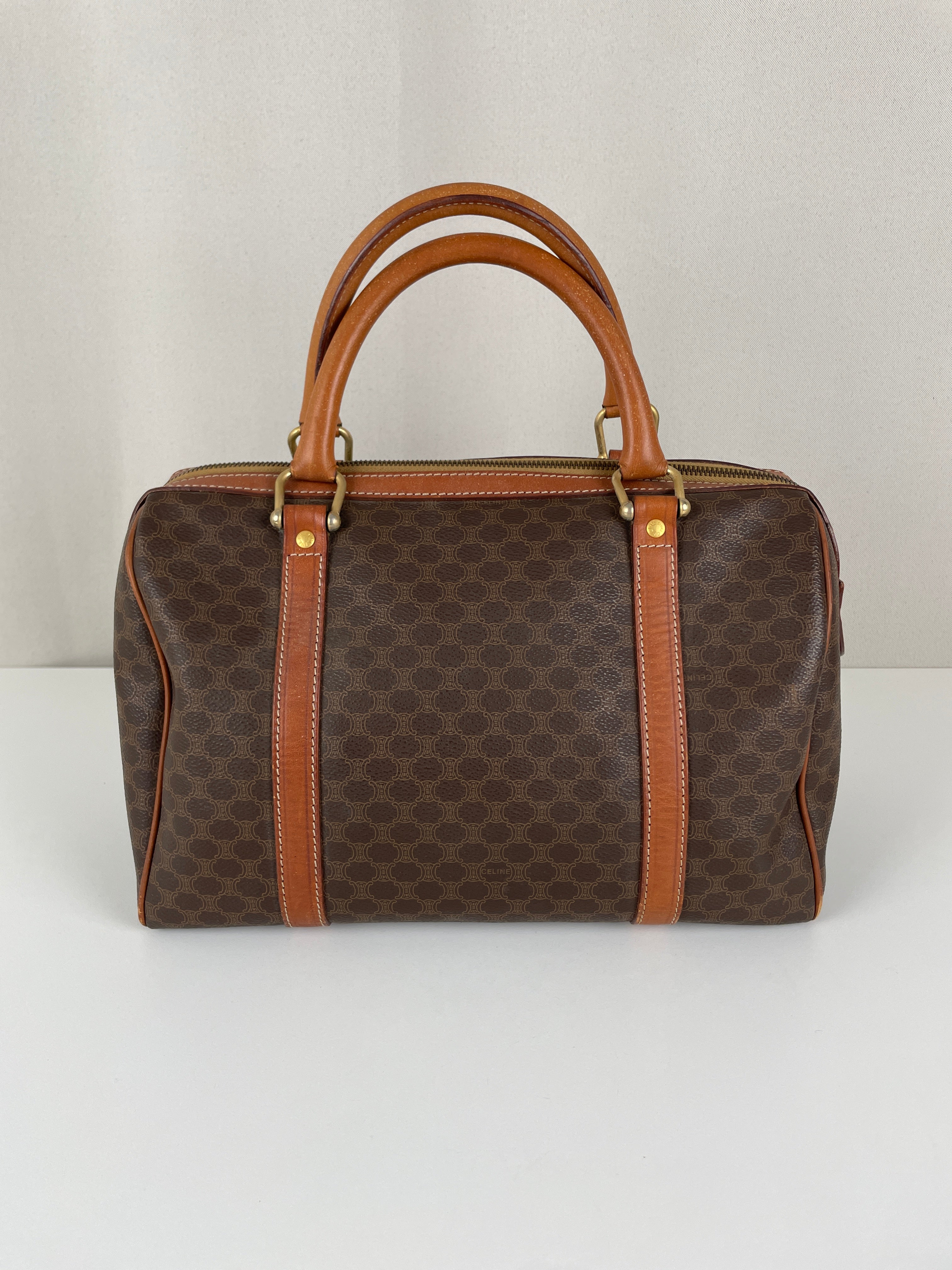Celine boston bag brown canvas leather – bamluxurystore