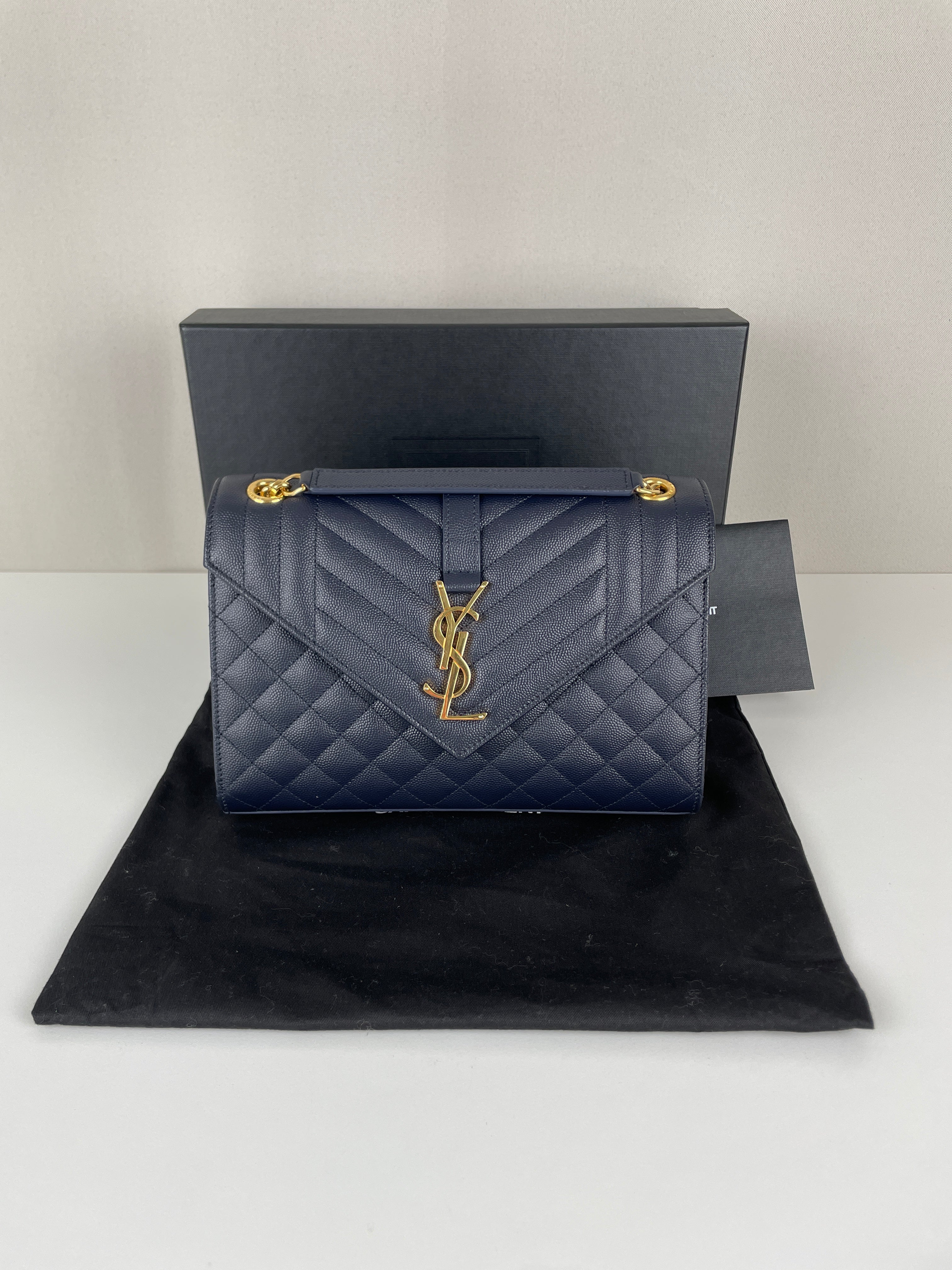 Saint Laurent enveloppe blue leather bag – bamluxurystore
