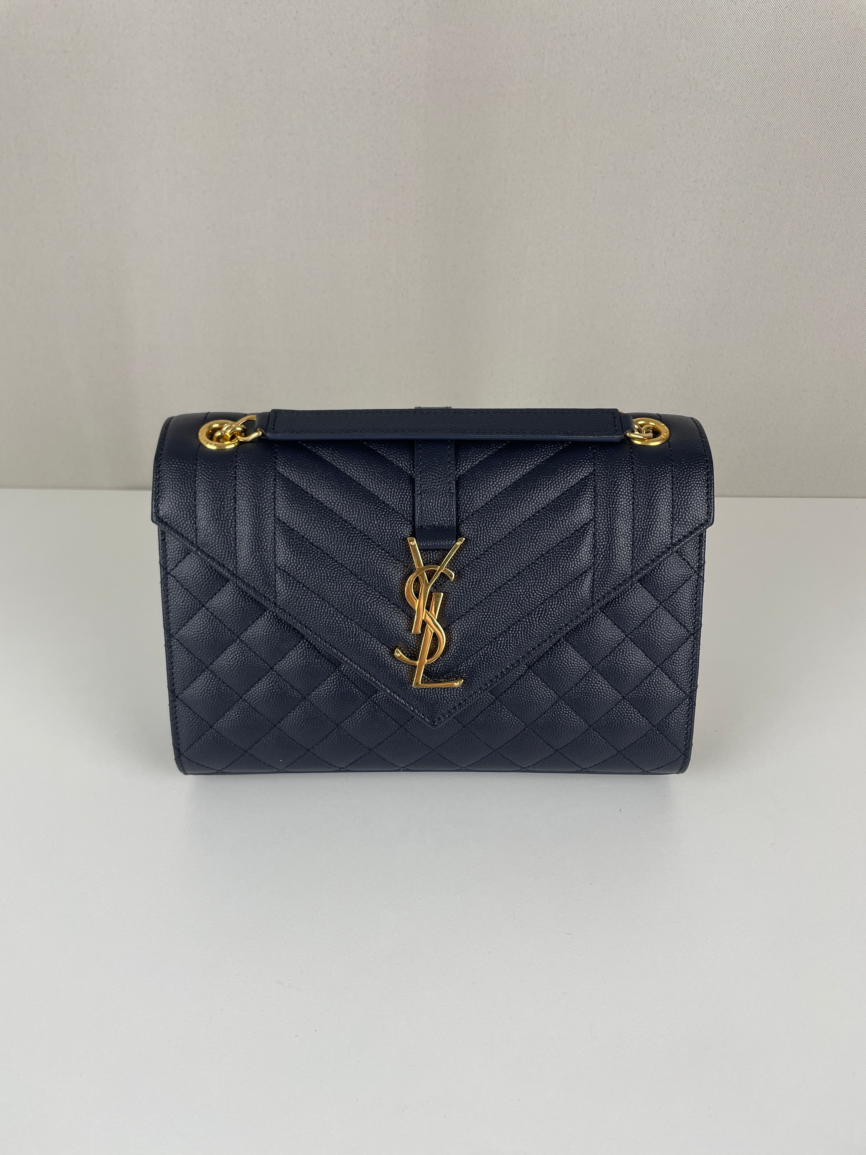 Saint Laurent enveloppe blue leather bag – bamluxurystore
