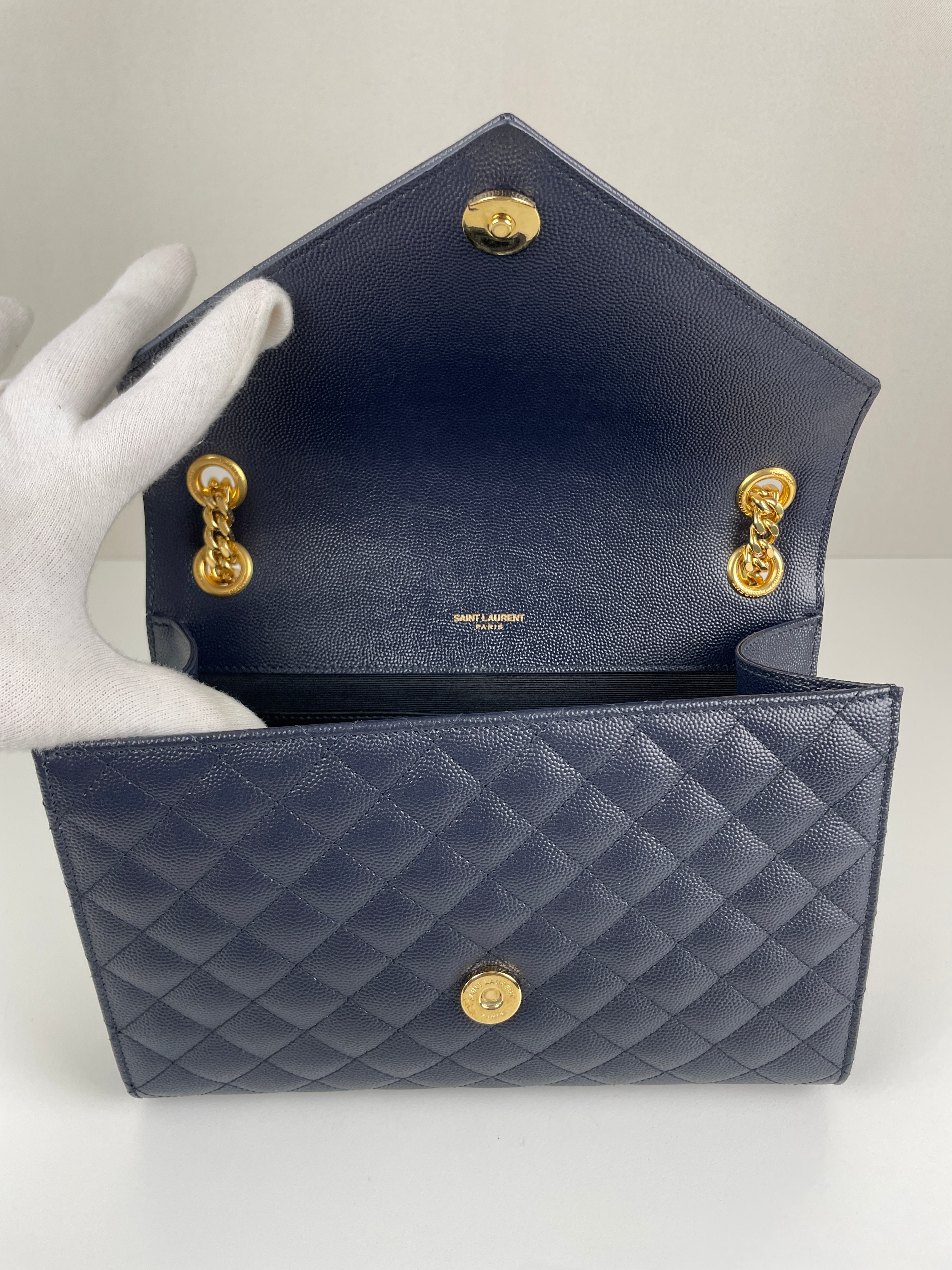 Saint Laurent enveloppe blue leather bag – bamluxurystore