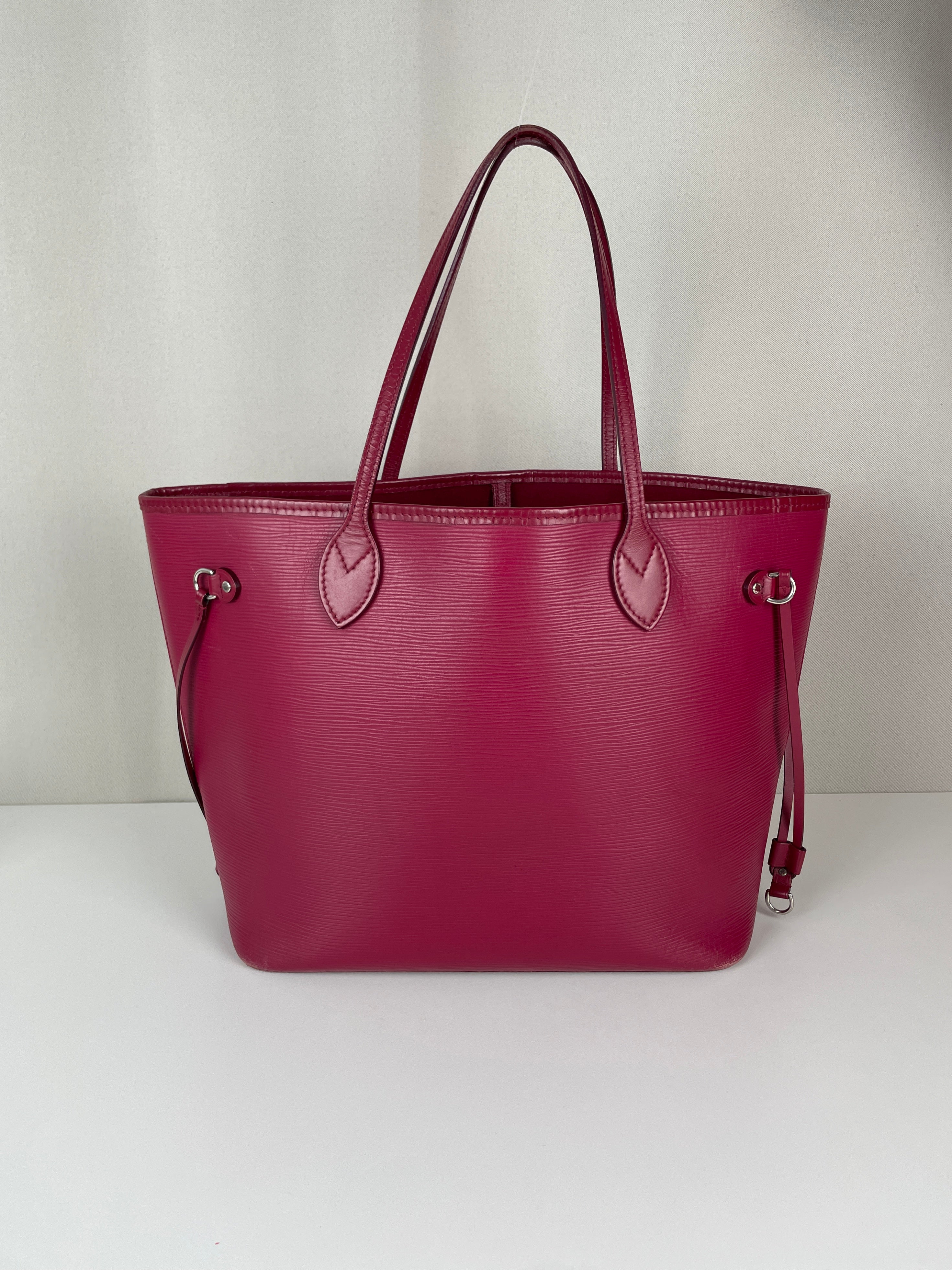 Louis Vuitton ワインレッド ハンドバッグ Louis Vuitton Neverfull MM framboise epi leather – bamluxurystore