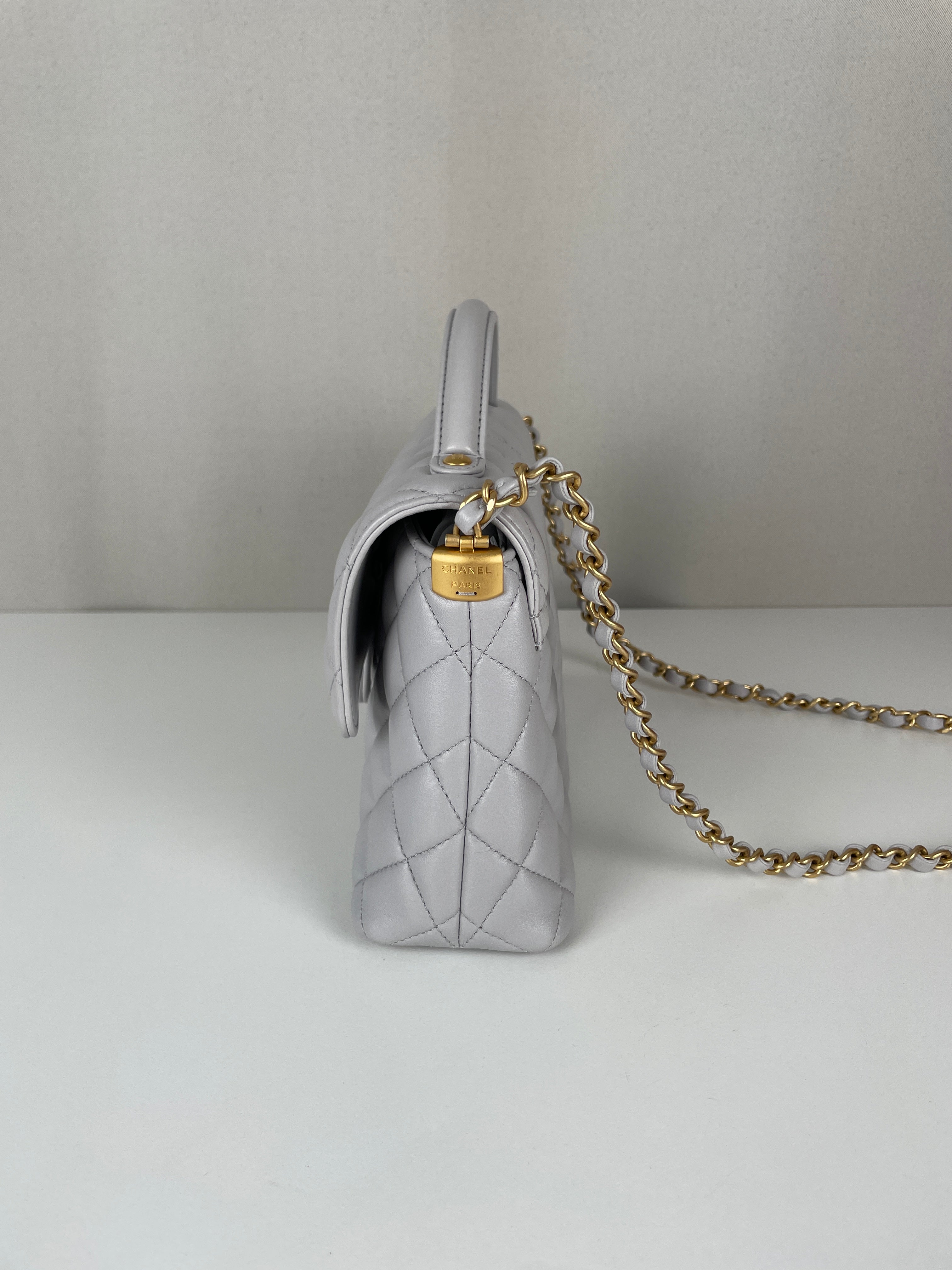 Chanel Top Handle Matelassé Grey Gold Hardware – bamluxurystore