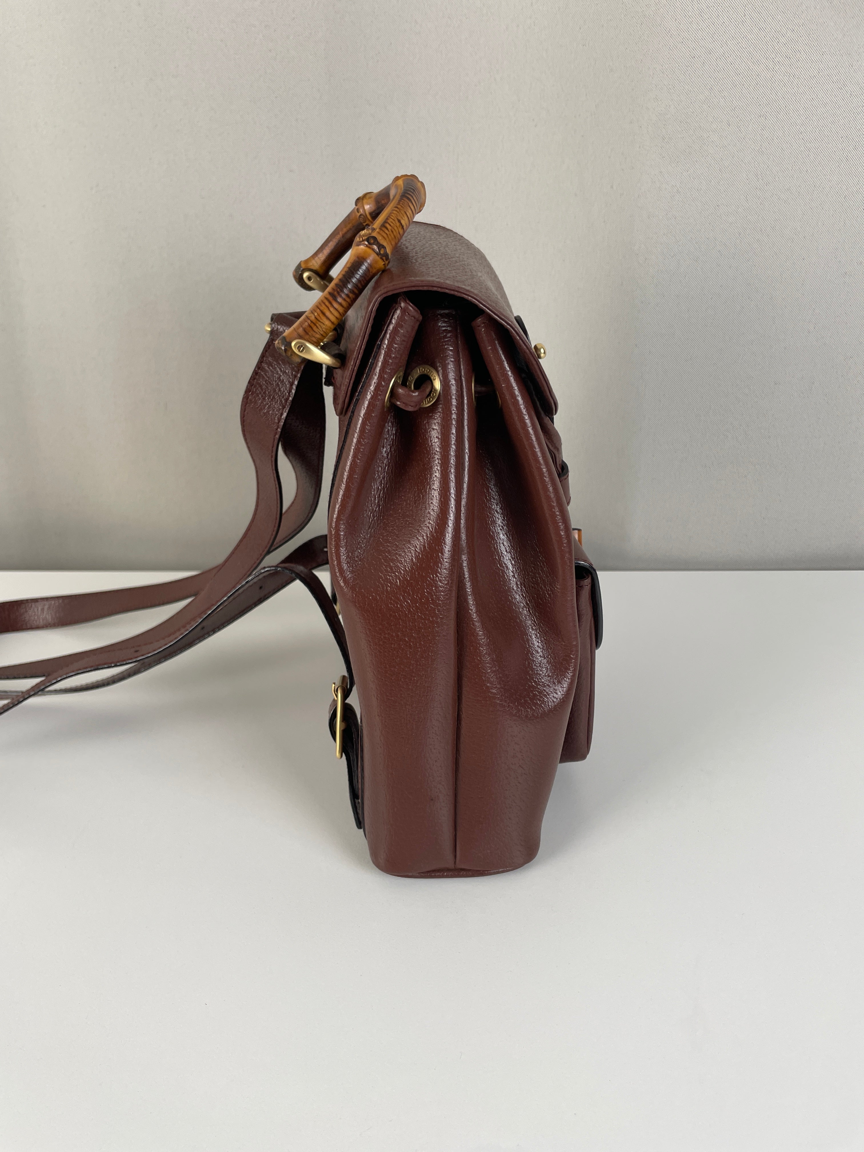 Gucci small backpack in brown leather and bamboo top handle – bamluxurystore