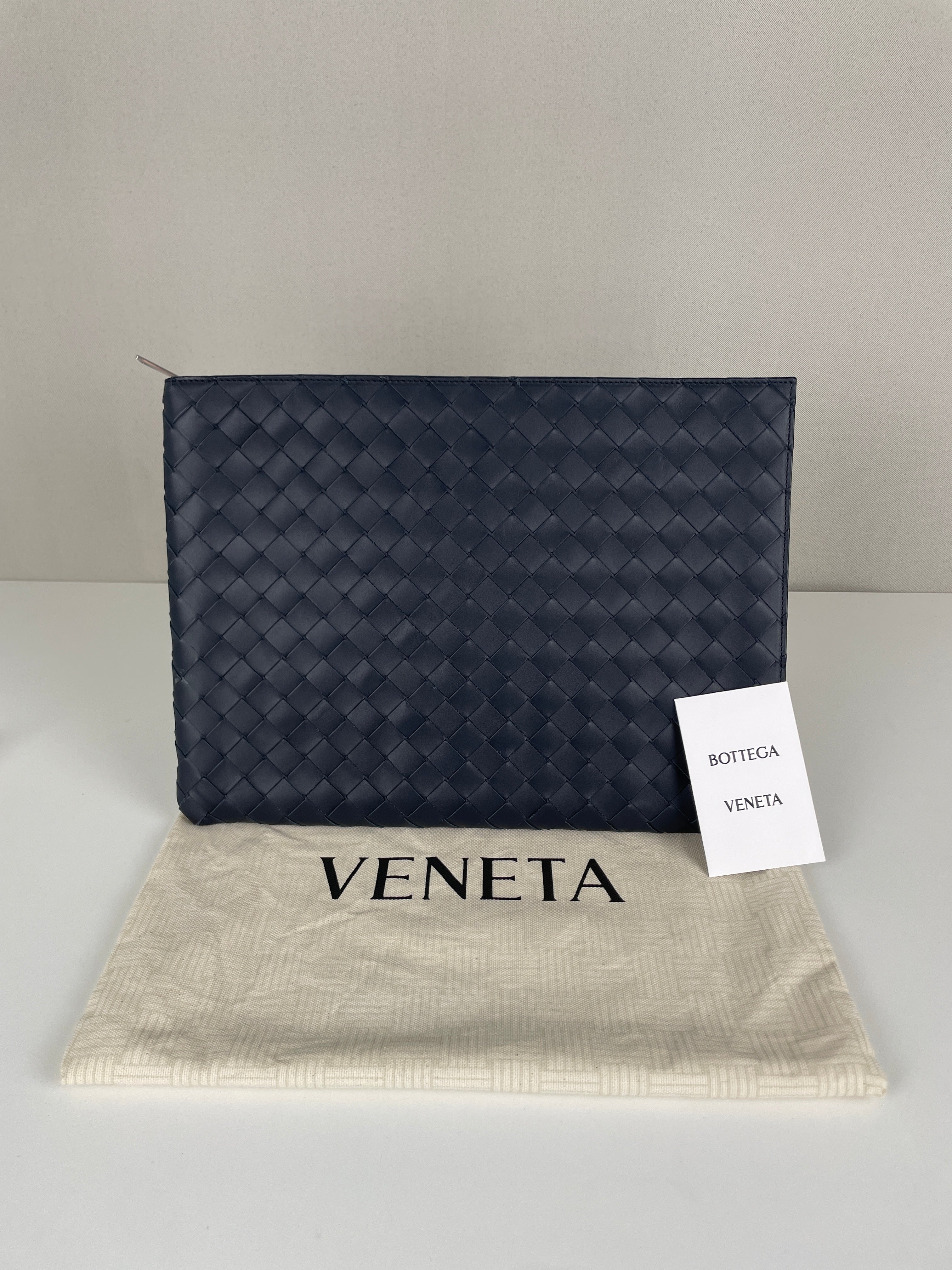 Bottega Veneta pouch document navy blue intrecciato leather