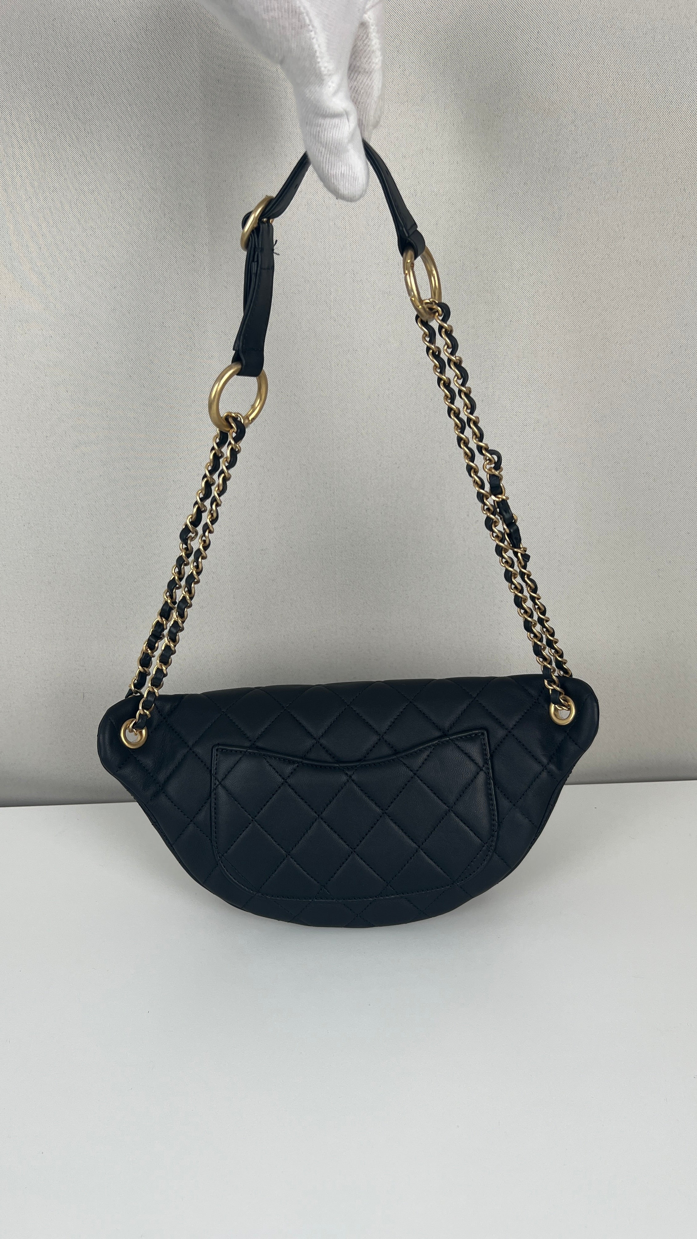 RARE* Chanel belt bag chains black leather